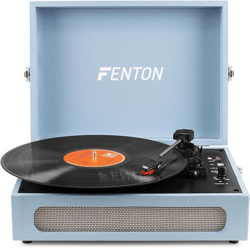 Portable Briefcase Record Player Bluetooth 3 Speed Blue
