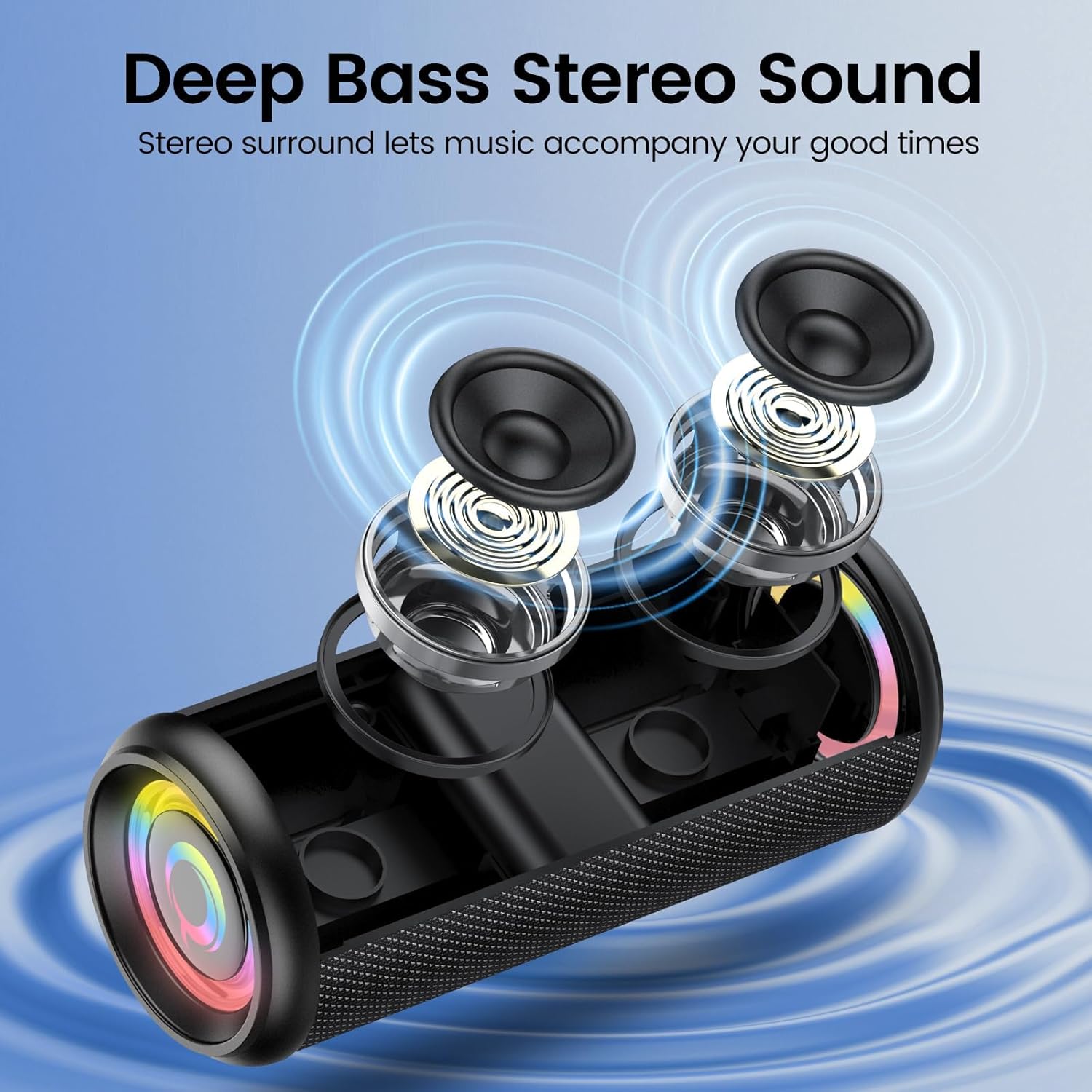 Portable Bluetooth Speaker 20W RGB Lights IPX7 Bass TWS