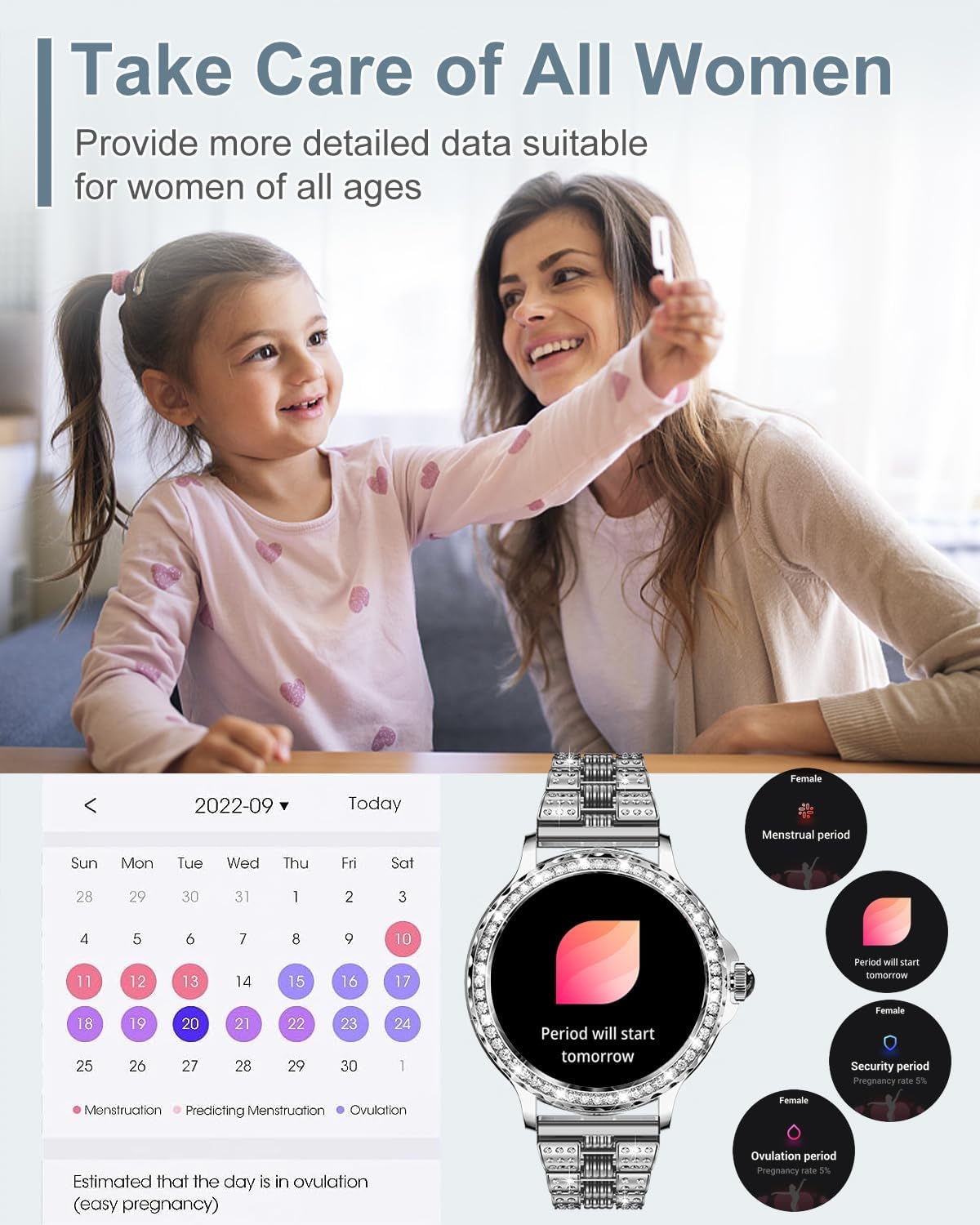 Diamond Ladies Smart Watch Bluetooth Call Heart Rate Tracker