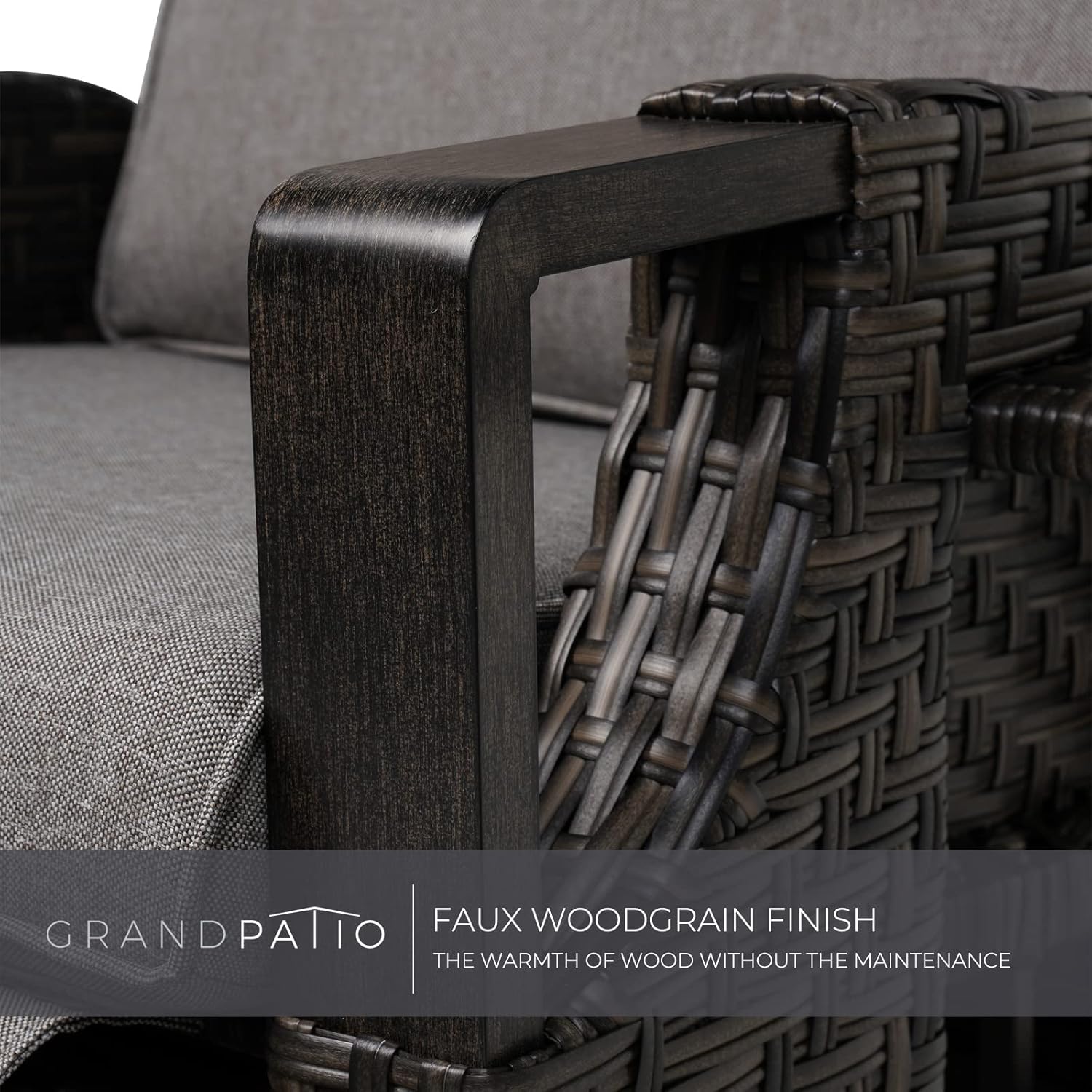 Rattan Recliner Sun Lounger Chair with Flip Table Grey
