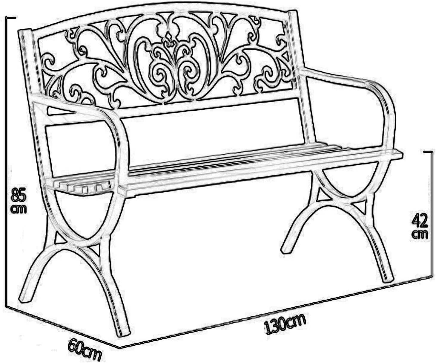 Outdoor Garden Bench Metal Patio Park Bench with Armrests Floral Back
