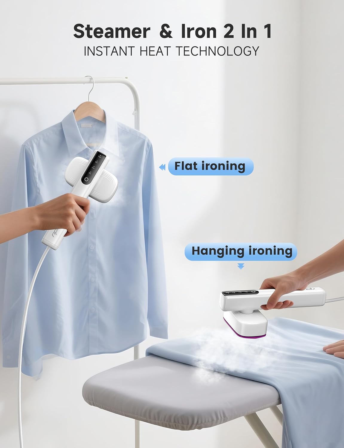 Travel Garment Steamer 1200W Portable Iron Fast Heat 2 In 1