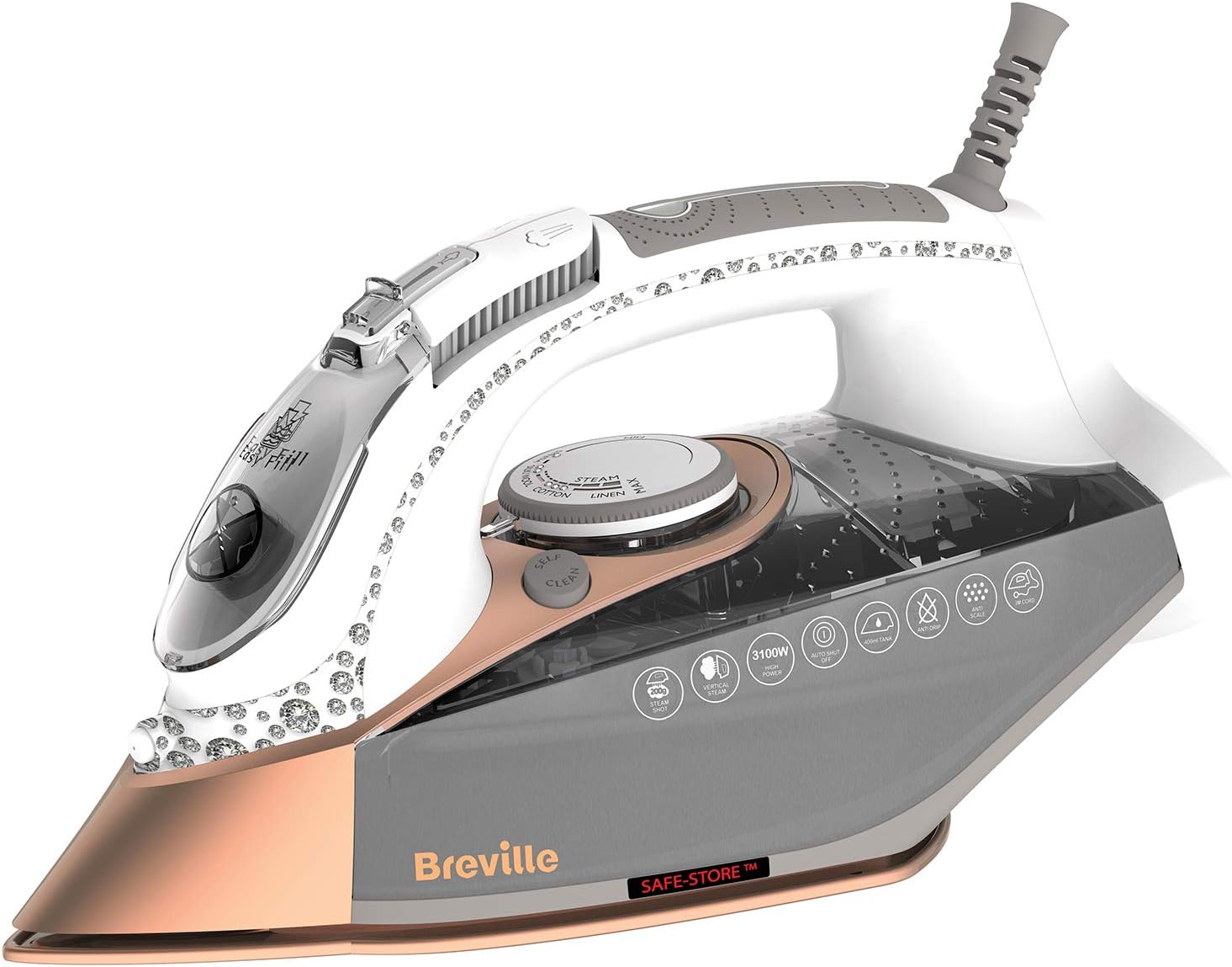 3100W Steam Iron Diamond Ceramic Soleplate 200g Steam Shot