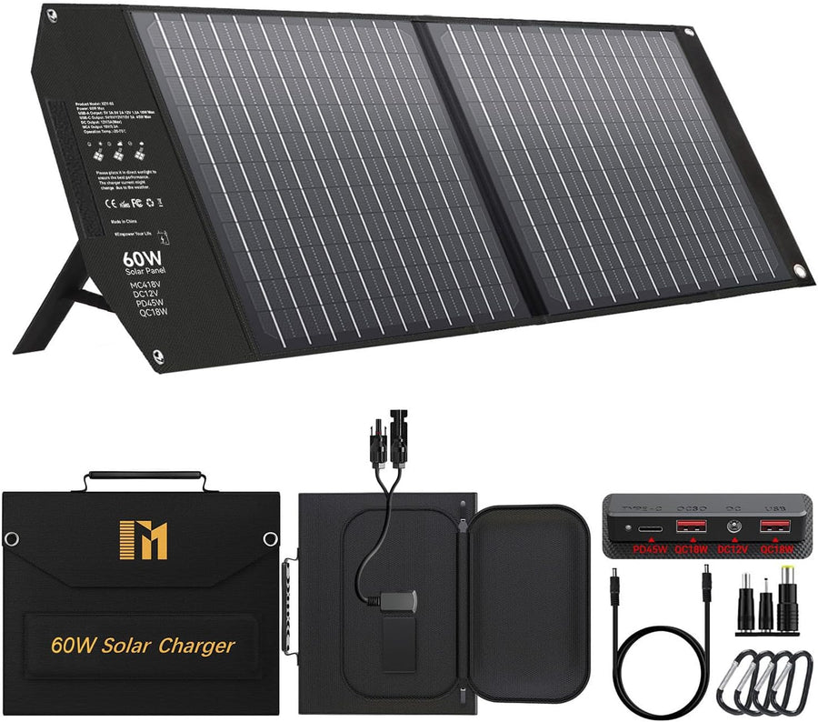 60W Portable Foldable Solar Panel USB C MC4 Fast Charger