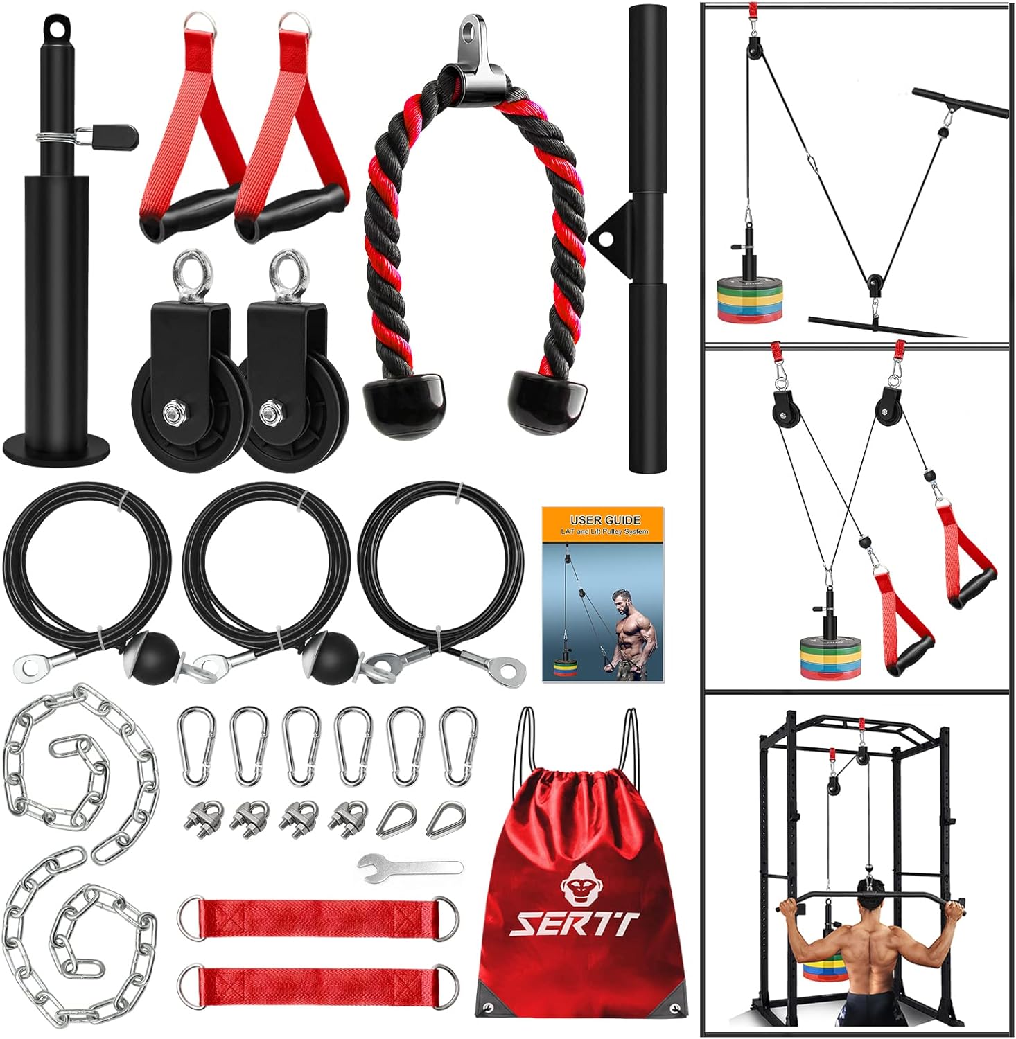 Cable Pulley System Home Gym LAT Pulldown Arm Trainer w/ 2 Pulleys
