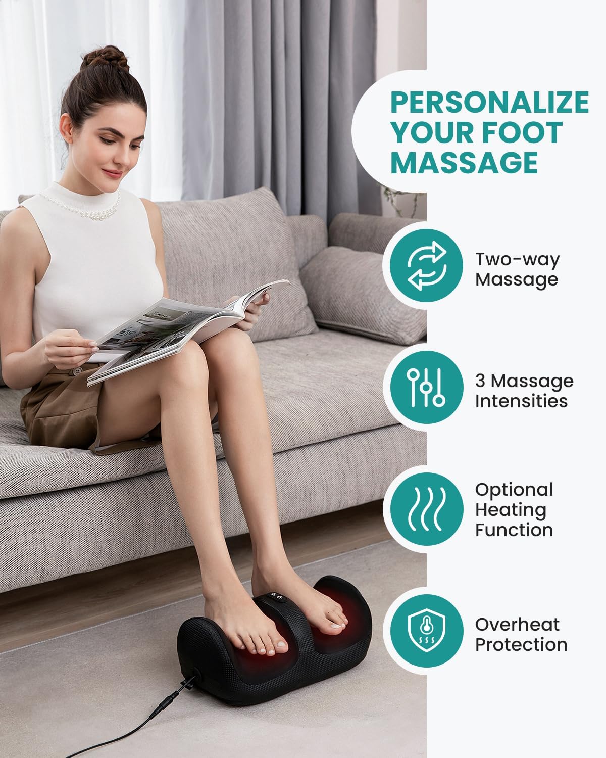 Shiatsu Foot & Calf Massager Heat Roller Compact Pain Relief