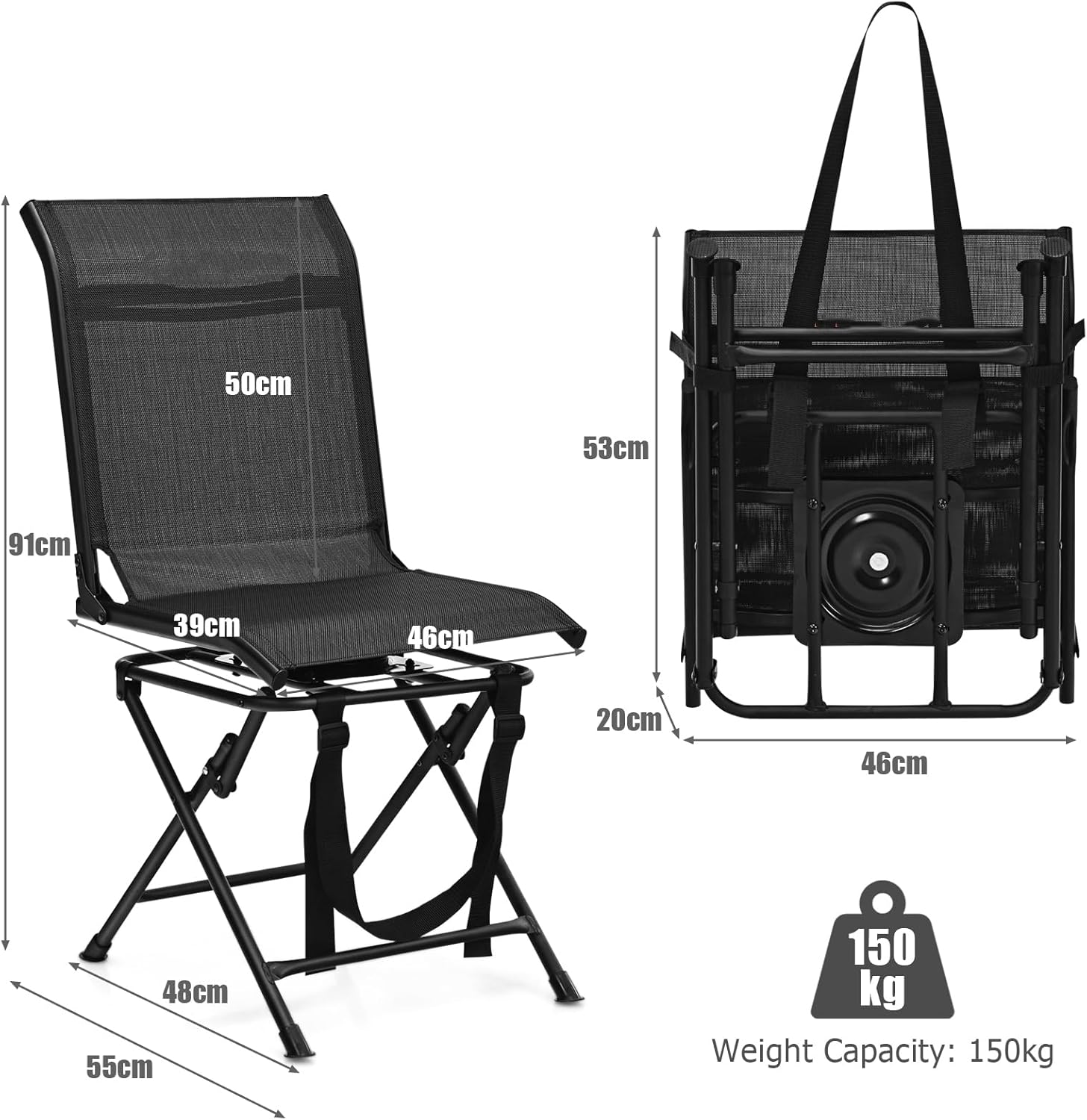 360 Swivel Folding Hunting Chair Mesh Back Portable Seat