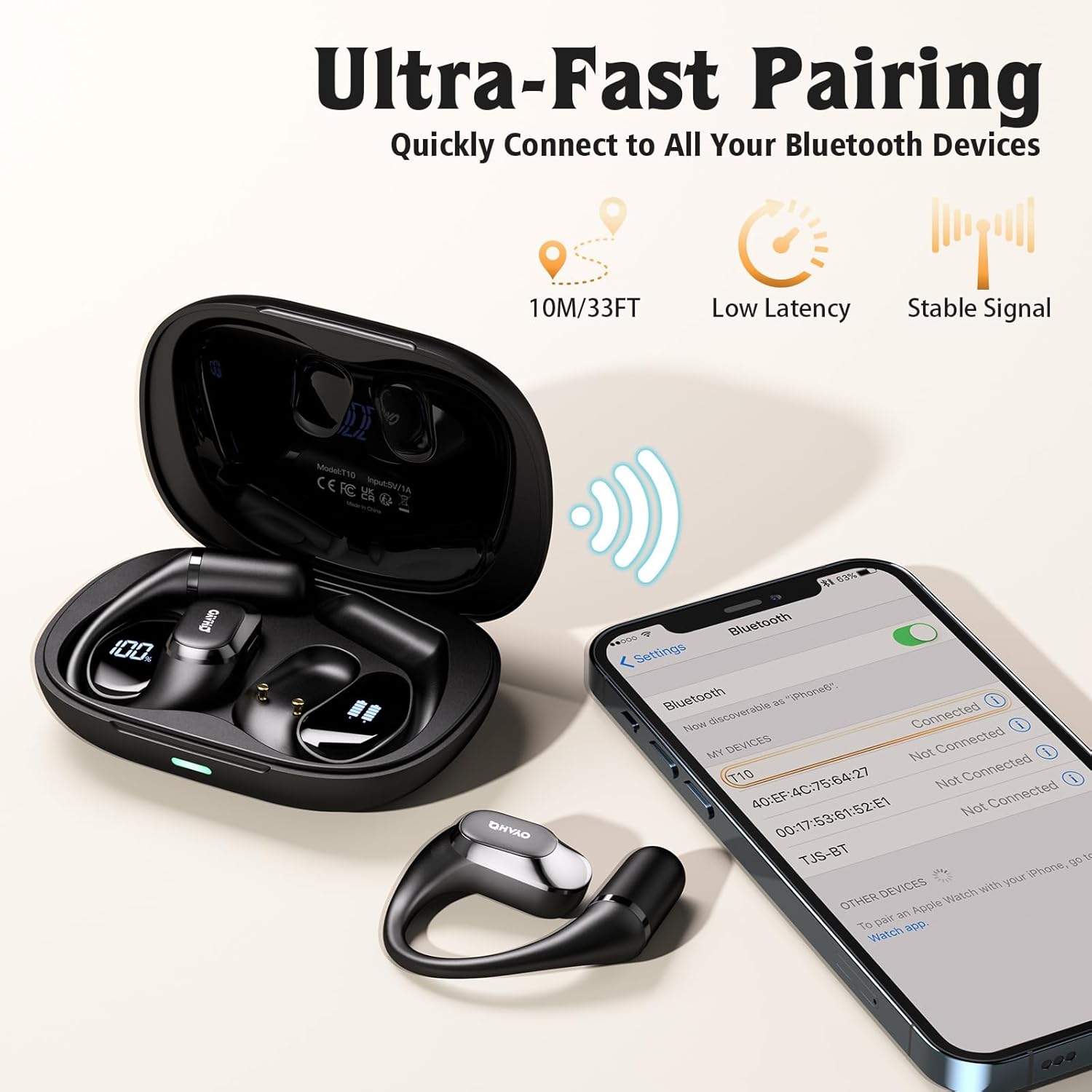 Open Ear Bluetooth Sport Headphones Ear Hook ENC Mic 40H Battery