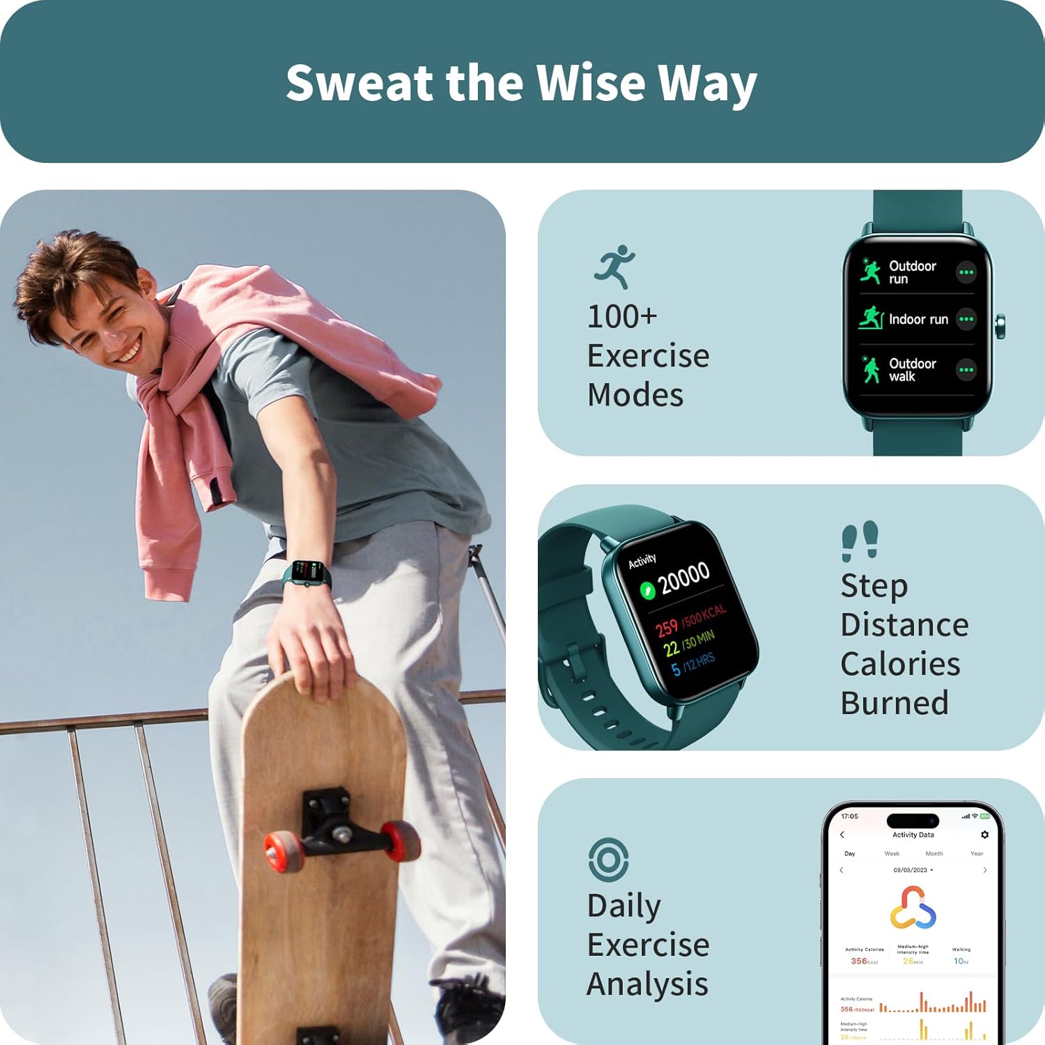 Smart Watch Bluetooth Call Alexa Fitness Tracker Deep Green