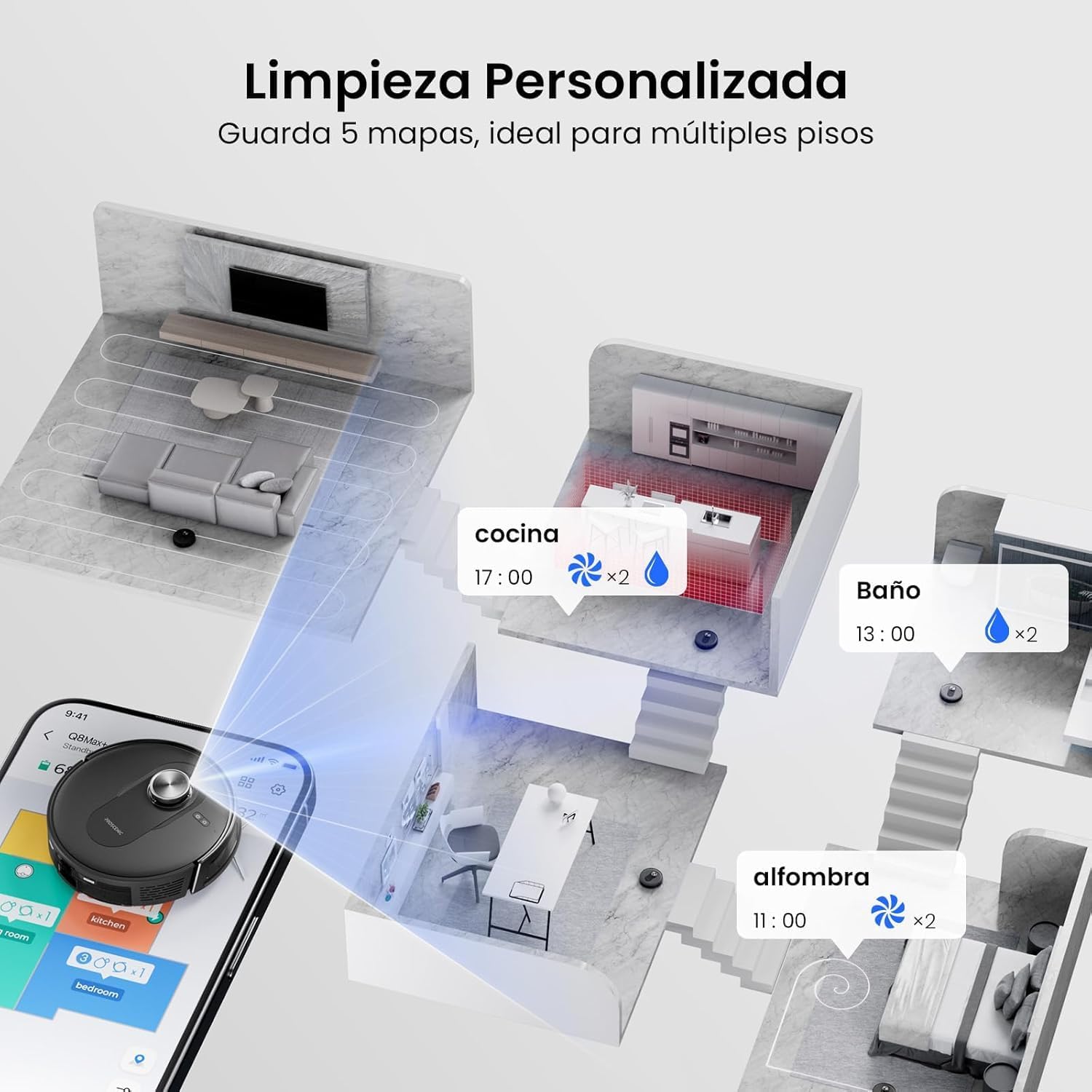 Robot Vacuum Mop 8000Pa Self Empty LiDAR 200Min Pet Hair
