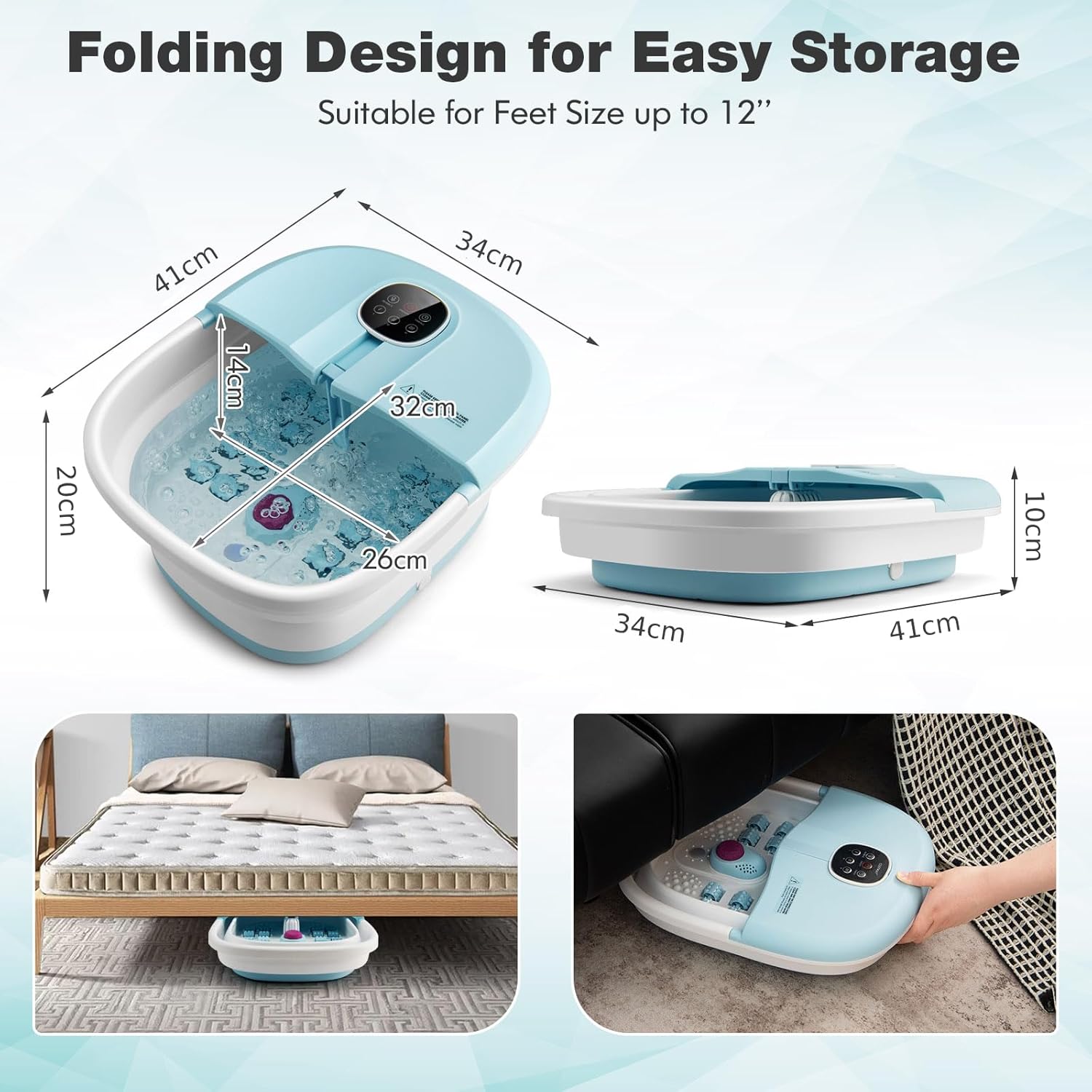 Electric Foldable Foot Spa Massager Heat Bubble Soak Roller
