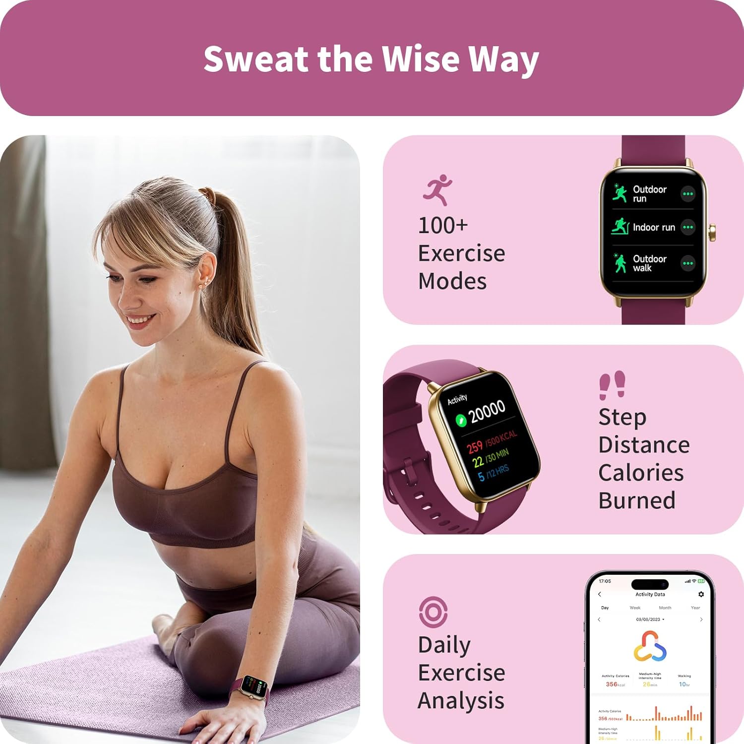Smart Watch Bluetooth Call Alexa Fitness Tracker Purple