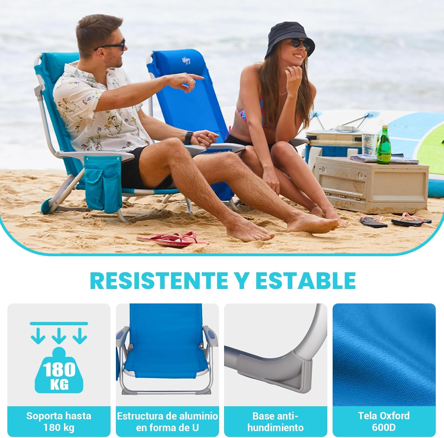 Cyan Adjustable Beach Chair Folding Reclining Camping Seat