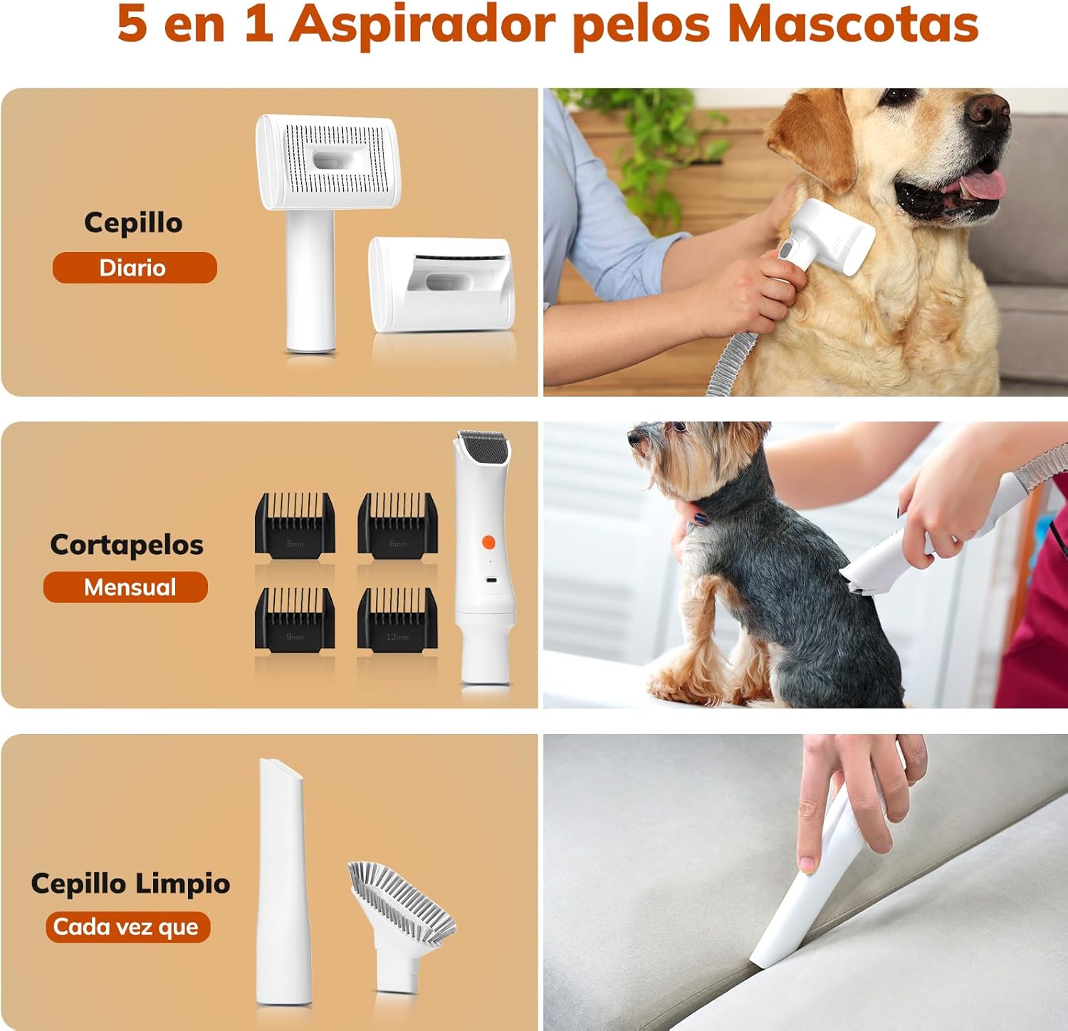 Pet Grooming Vacuum 12000Pa 5 in 1 3L Hair Care Kit