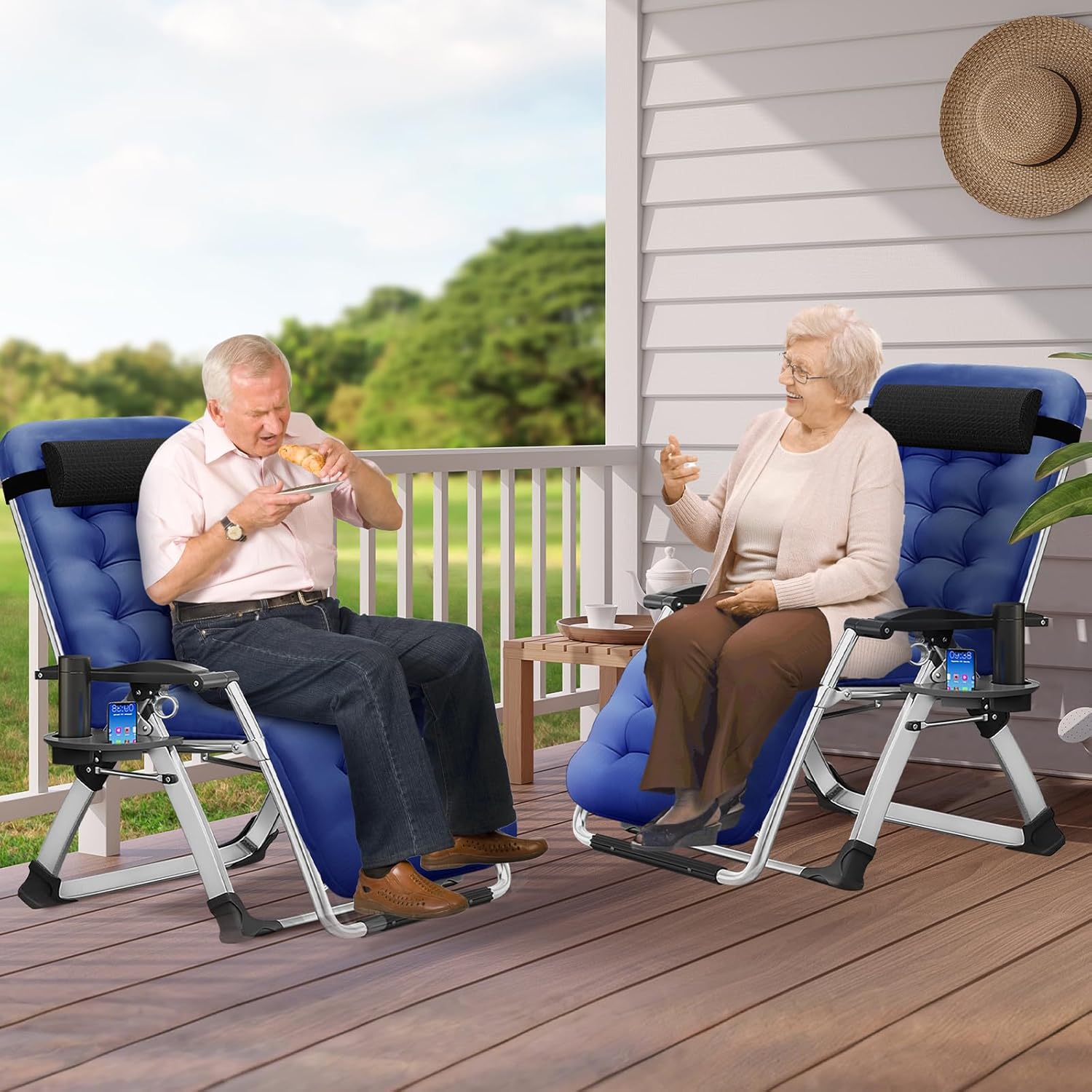 Zero Gravity Folding Recliner Chair Blue 200KG Cushion