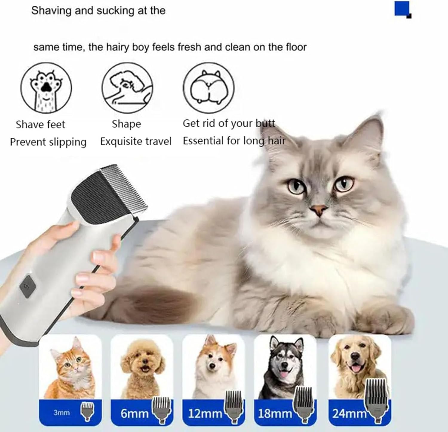 Pet Grooming Vacuum 26000Pa 5 in 1 Clipper Kit 1.8L Quiet