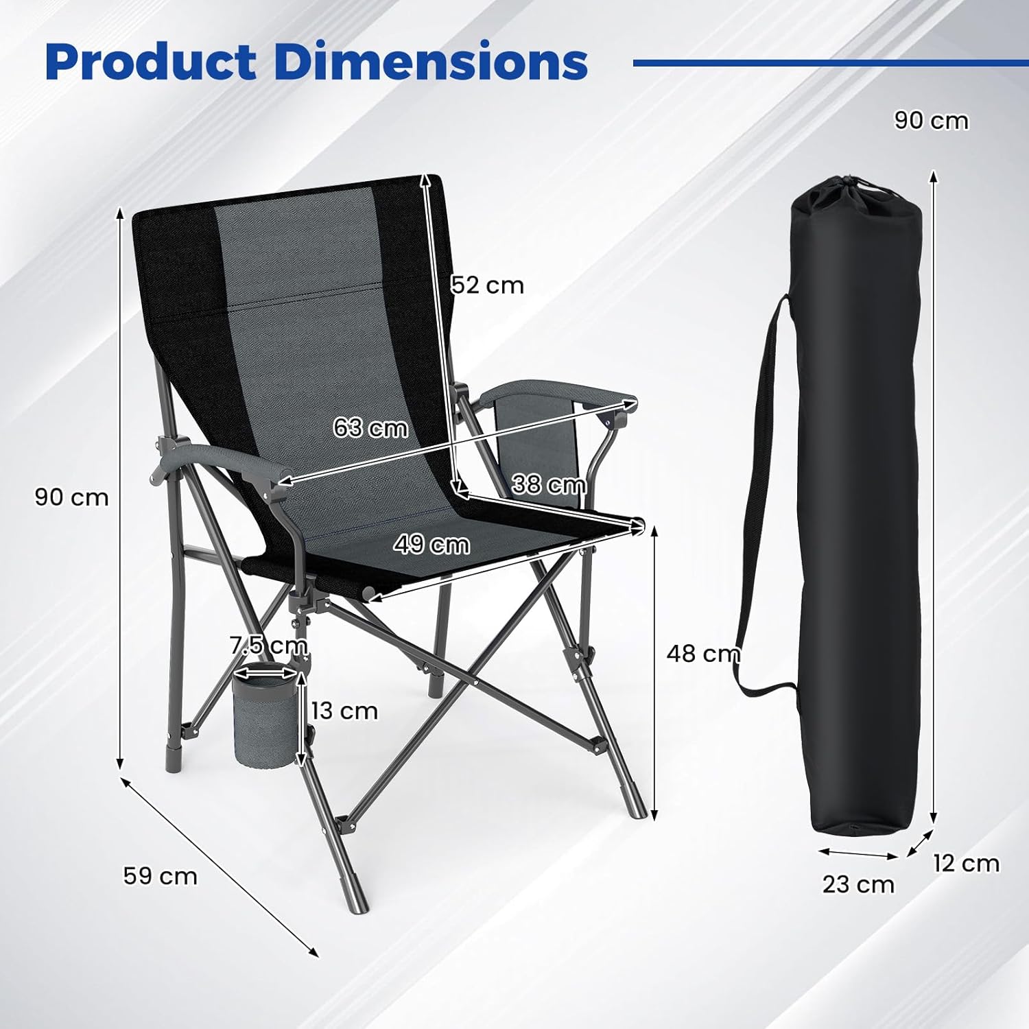 Folding Directors Camping Chair with Pocket Black