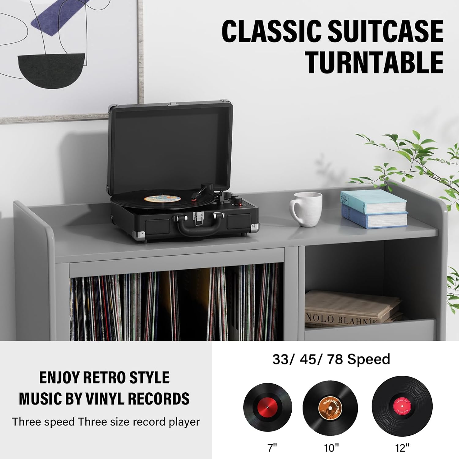 Portable Retro USB Turntable Record Player with Built-In Stereo Speakers