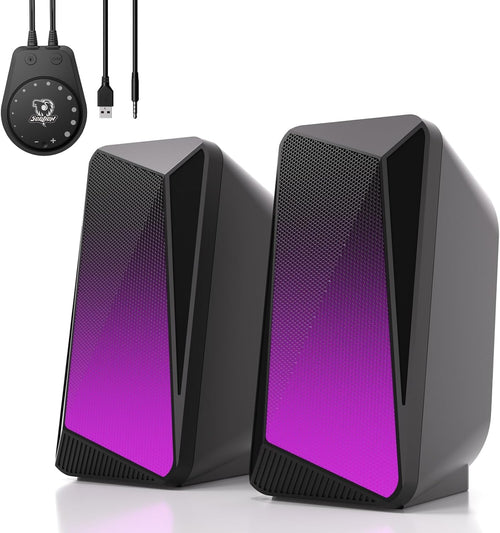 PC Computer Speakers Stereo Soundbar LED Lights USB Powered 3.5mm Aux