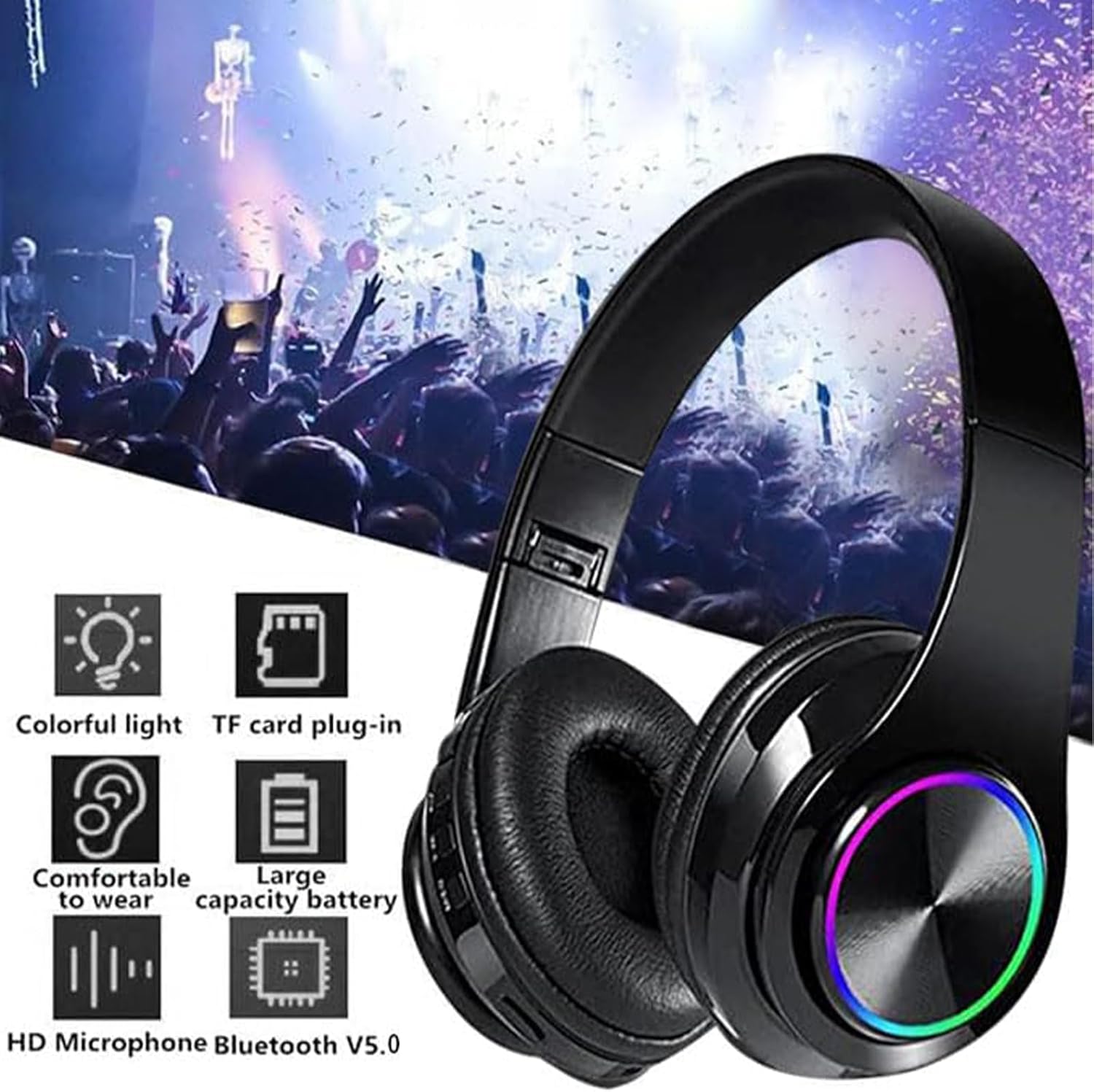 Wireless Over Ear Bluetooth Headphones Foldable HiFi Stereo Mic