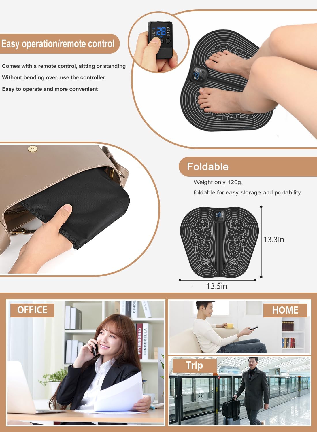 EMS Foot Massager Mat Rechargeable Remote 8 Modes 30 Levels