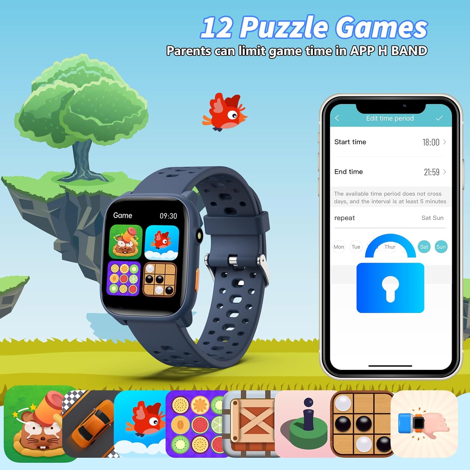 Kids Smart Watch Games Fitness Tracker Blue