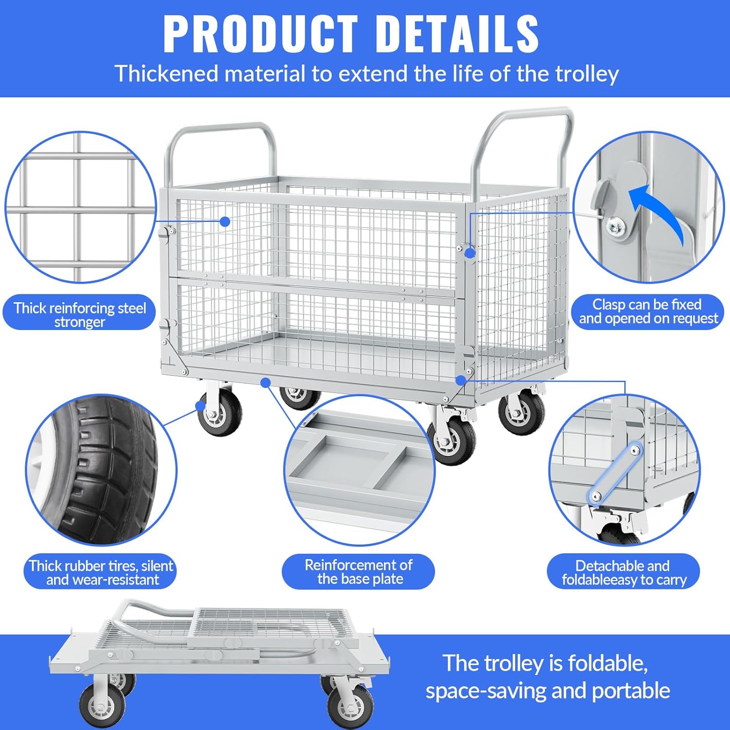 2500LB Heavy Duty Platform Truck Cage Flatbed Cart