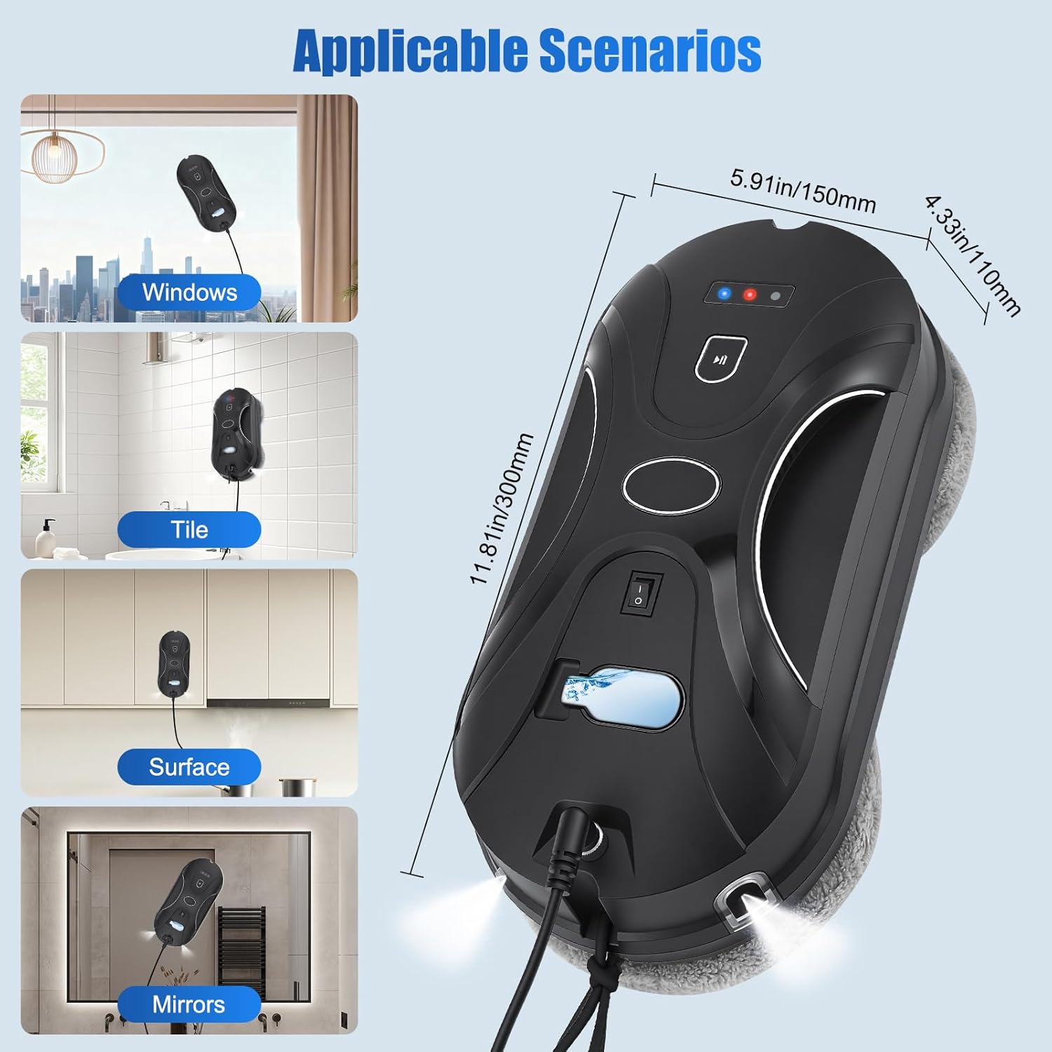 Automatic Window Cleaner Robot 5600Pa AI Spray Remote Edge Detect