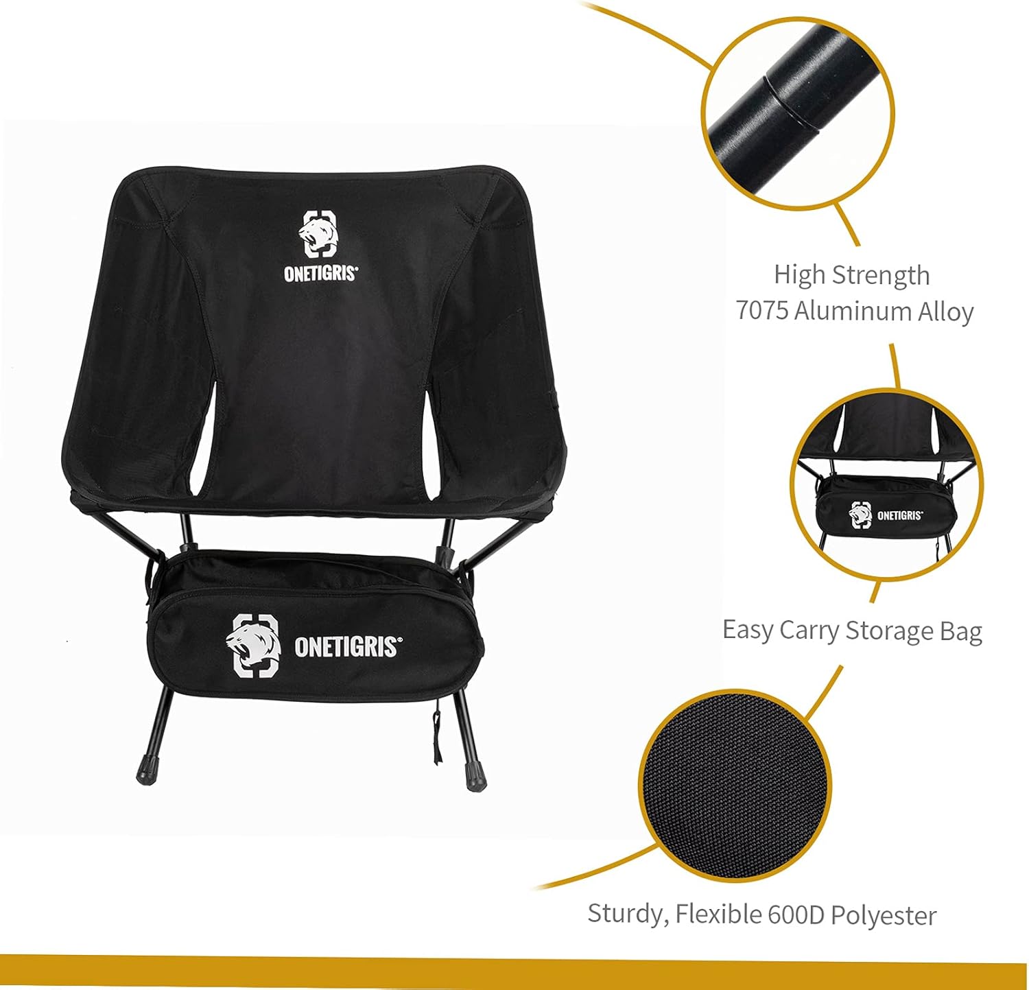 Black Folding Camping Chair Lightweight Backpacking Seat