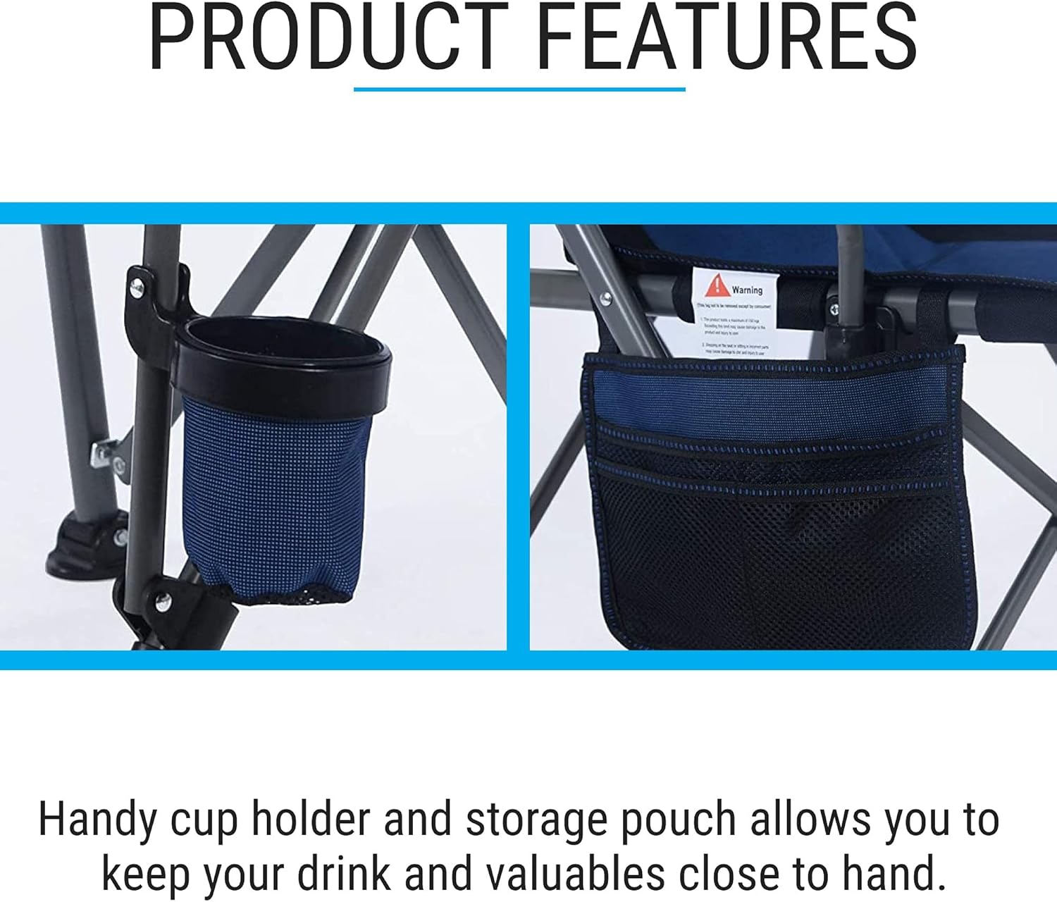 Blue Folding Camping Chair Heavy Duty Portable Seat