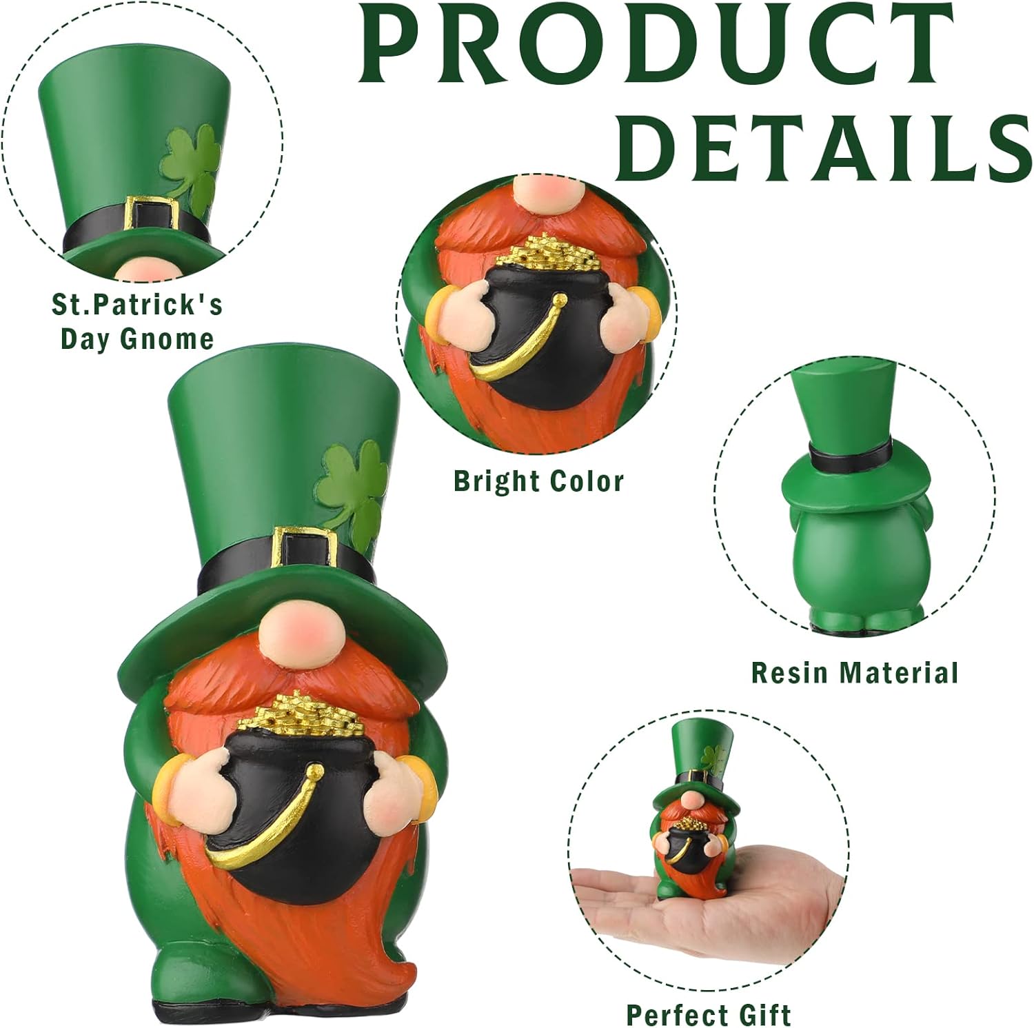 2PCS St Patrick’s Day Gnome Decor Shamrock Resin Figurines