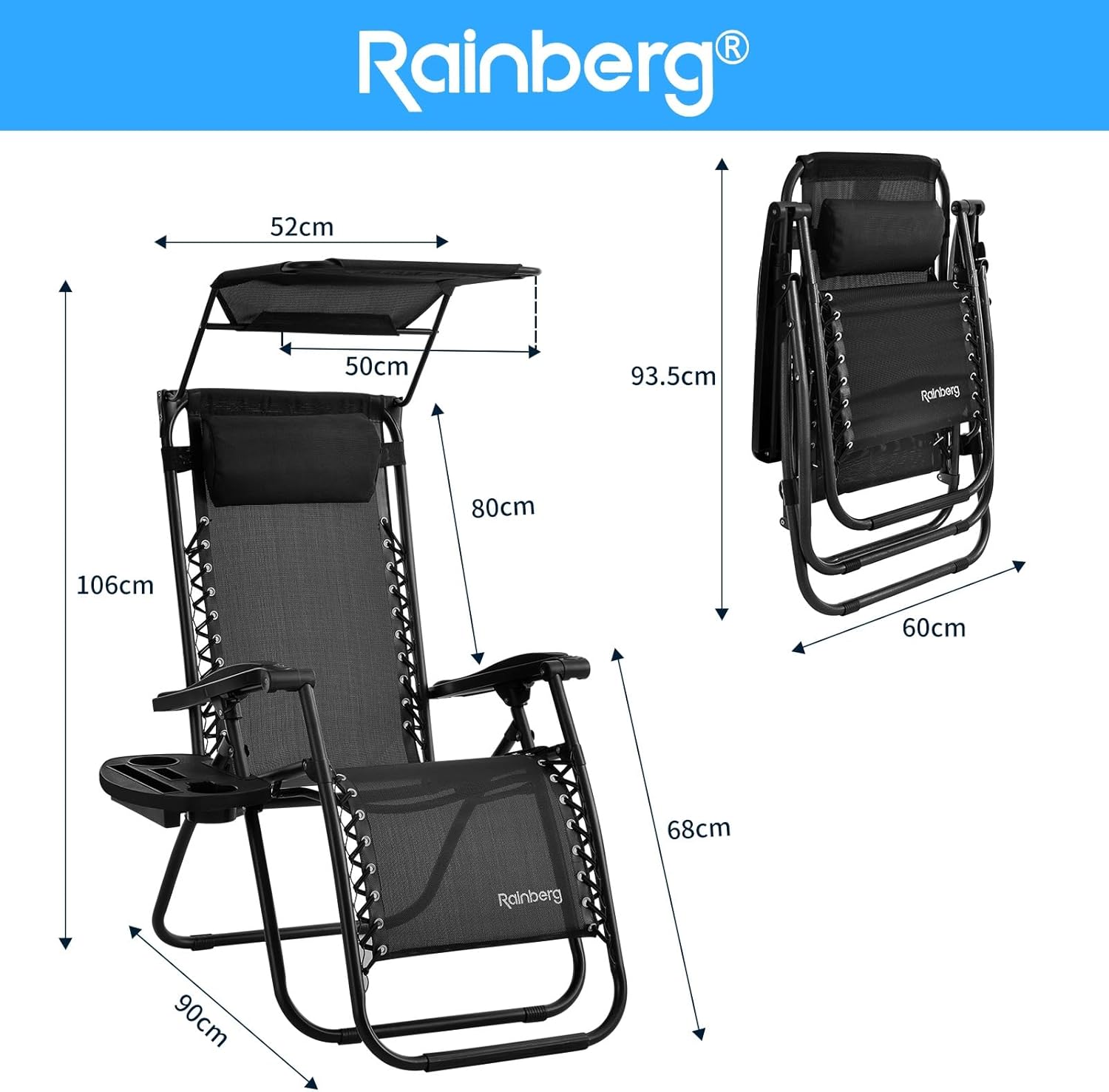 Zero Gravity Recliner Chair with Sun Shade Cup Holder Black