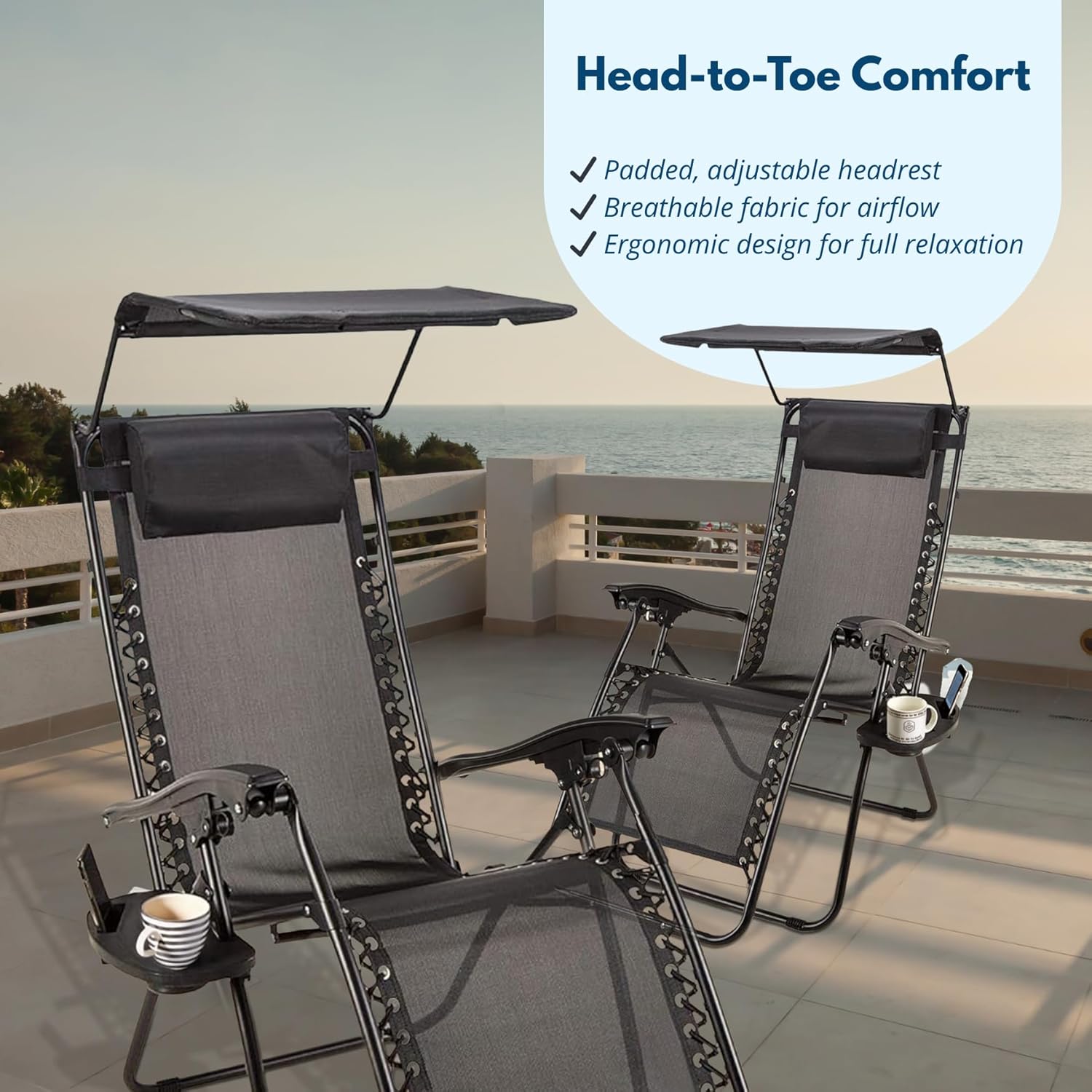Set of 2 Zero Gravity Sun Lounger Chairs Black