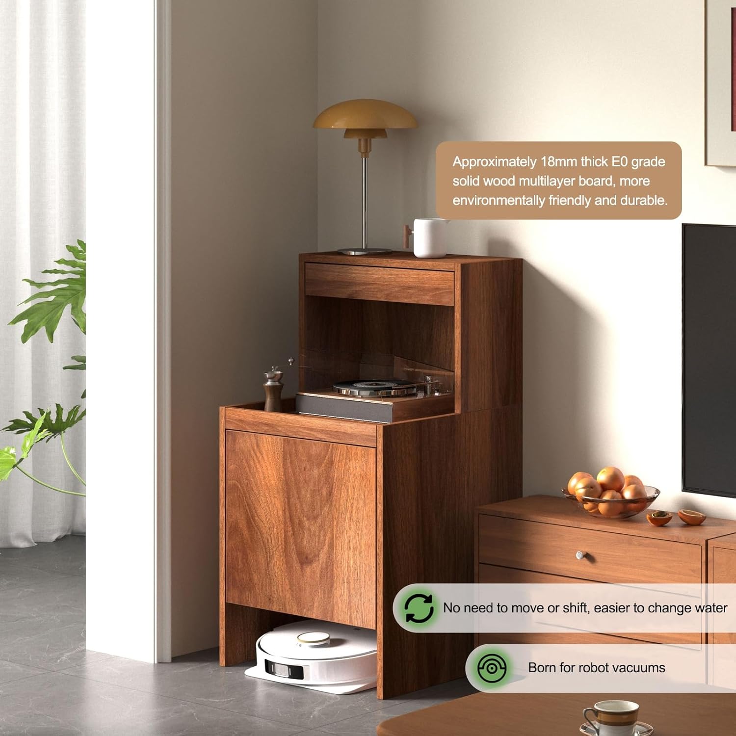 Robot Vacuum Storage Cabinet Side Table Hidden Organizer Pull Out Shelf