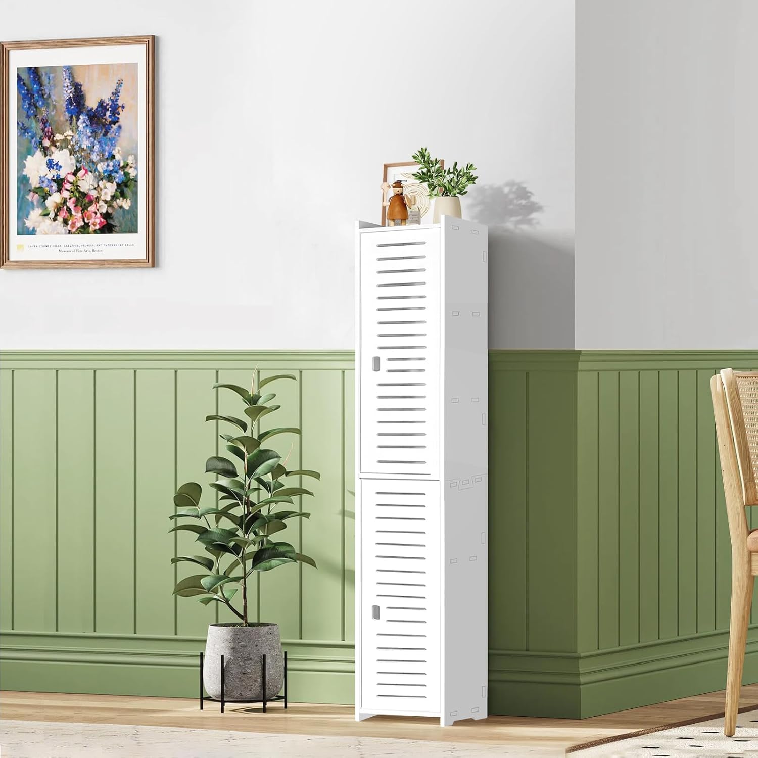 Tall Bathroom Storage Cabinet 5 Shelf Floor Unit White