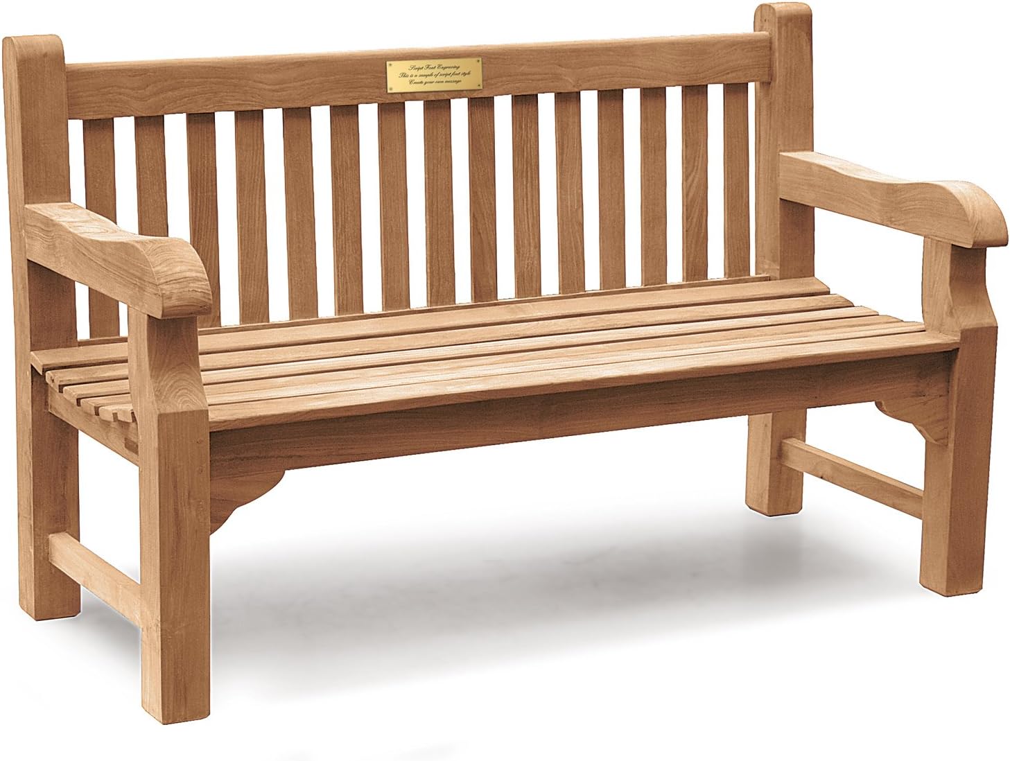5ft Teak Memorial Garden Bench 3 Seater Outdoor Seat w/Brass Plaque