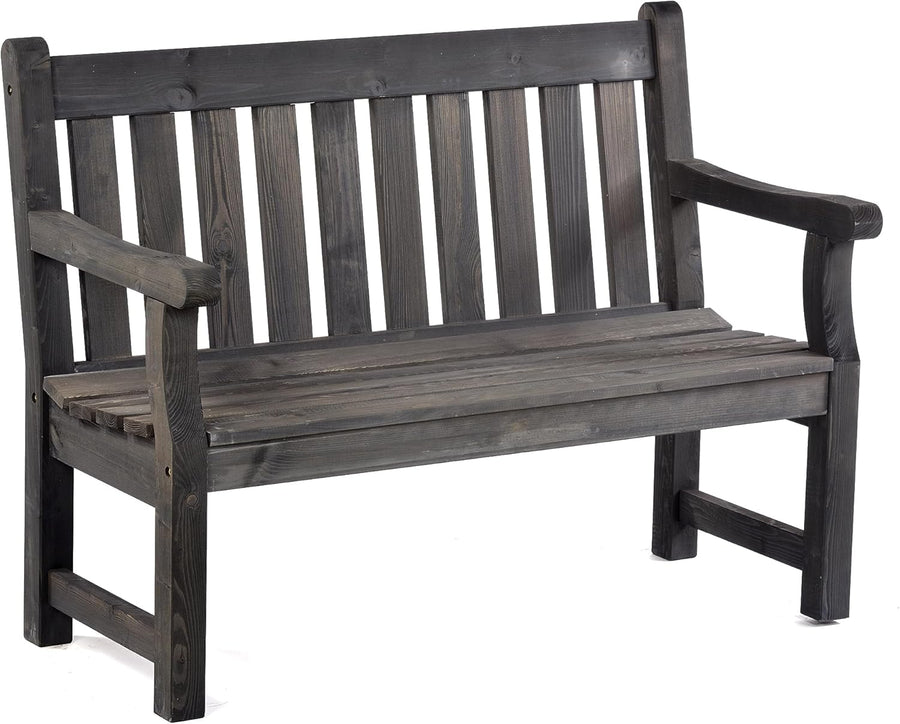 Wooden Garden Bench 120cm 2 Seater Pine Outdoor Patio Bench Grey