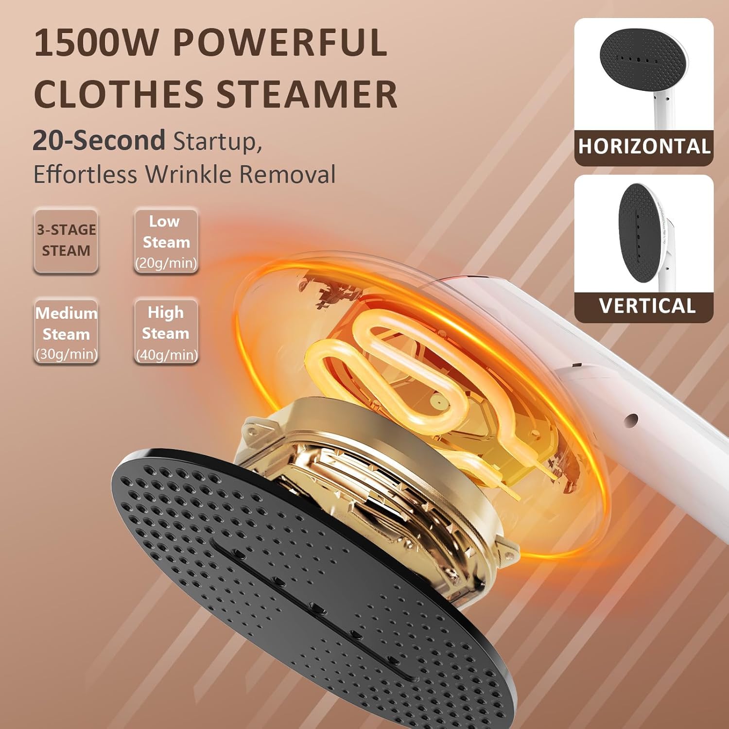 Handheld Clothes Steamer 1500W 400ml Tank 3 Modes Fast Heat