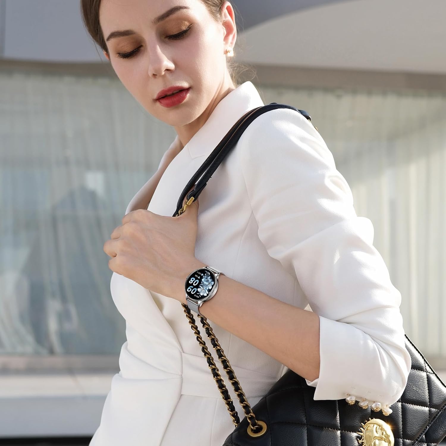 Womens Silver Smart Watch Bluetooth Call 2 Straps