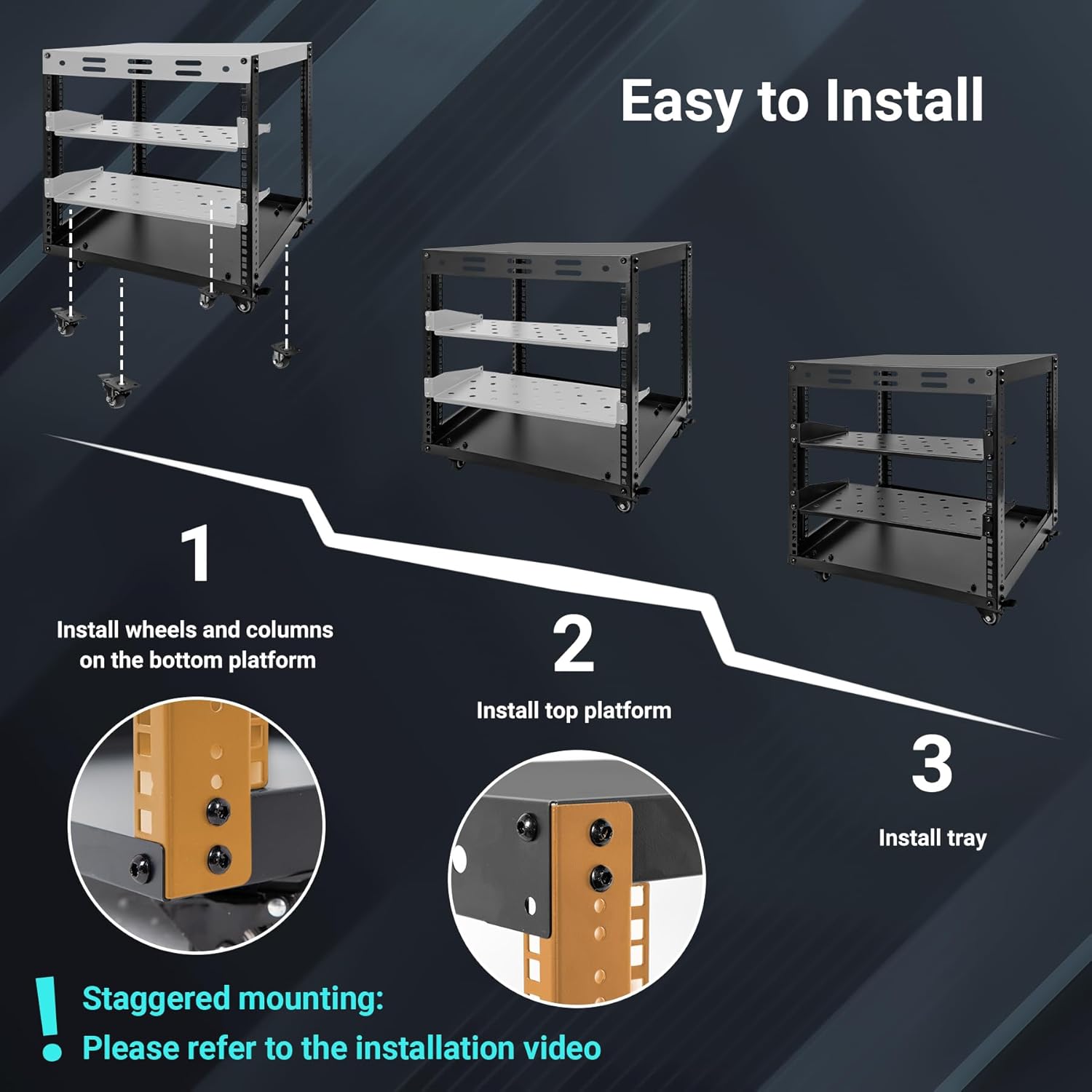 10U Open Frame Server Rack with Wheels 2 Shelves