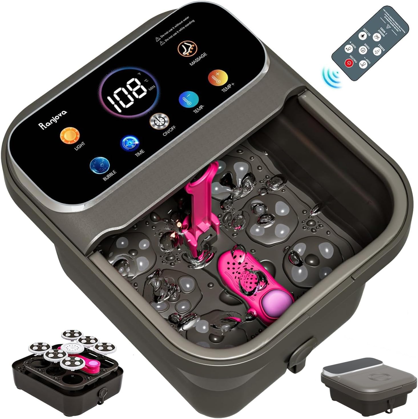 Collapsible Foot Spa Massager Heat Remote 24 Shiatsu Balls