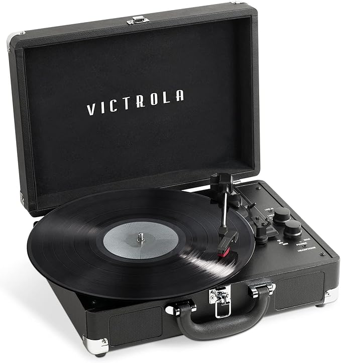 Portable Suitcase Record Player 3 Speed Black Bluetooth