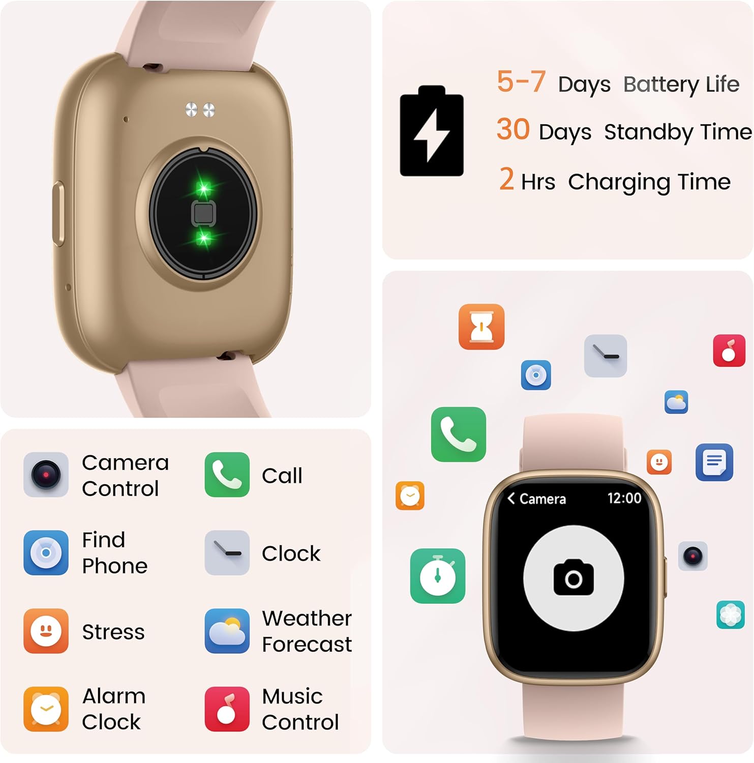 Peach Smart Watch Alexa Bluetooth Call 110 Sports