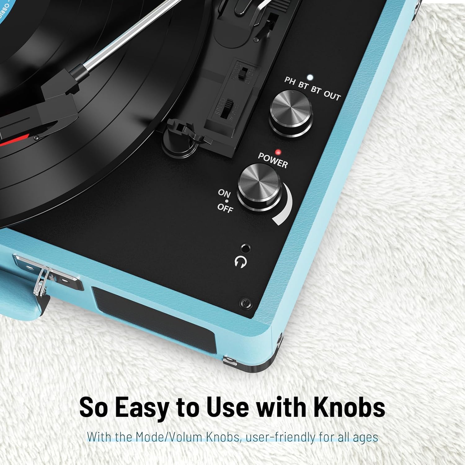 Portable 3-Speed Bluetooth Turntable Vinyl Record Player with Speakers