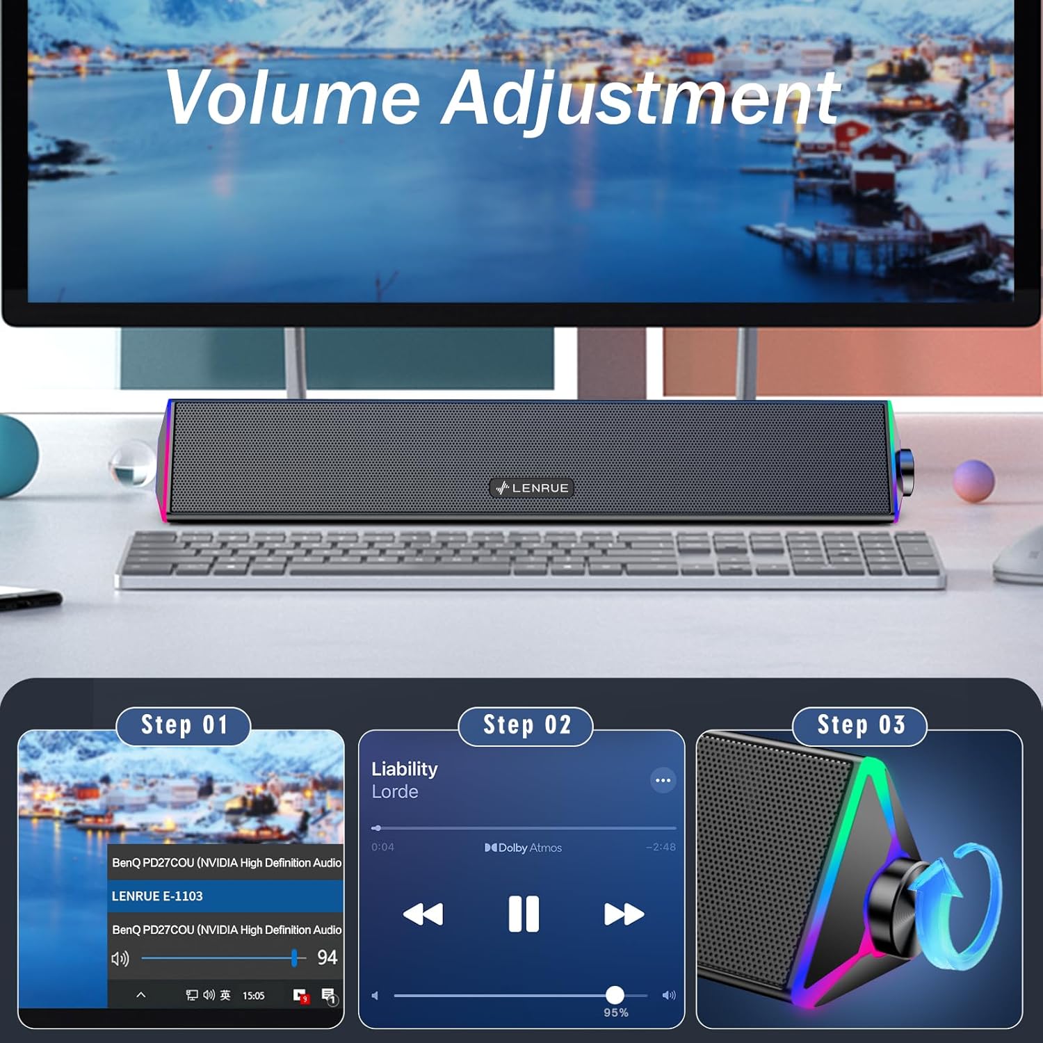 USB PC Soundbar Speakers Stereo Desktop Speaker RGB Lights