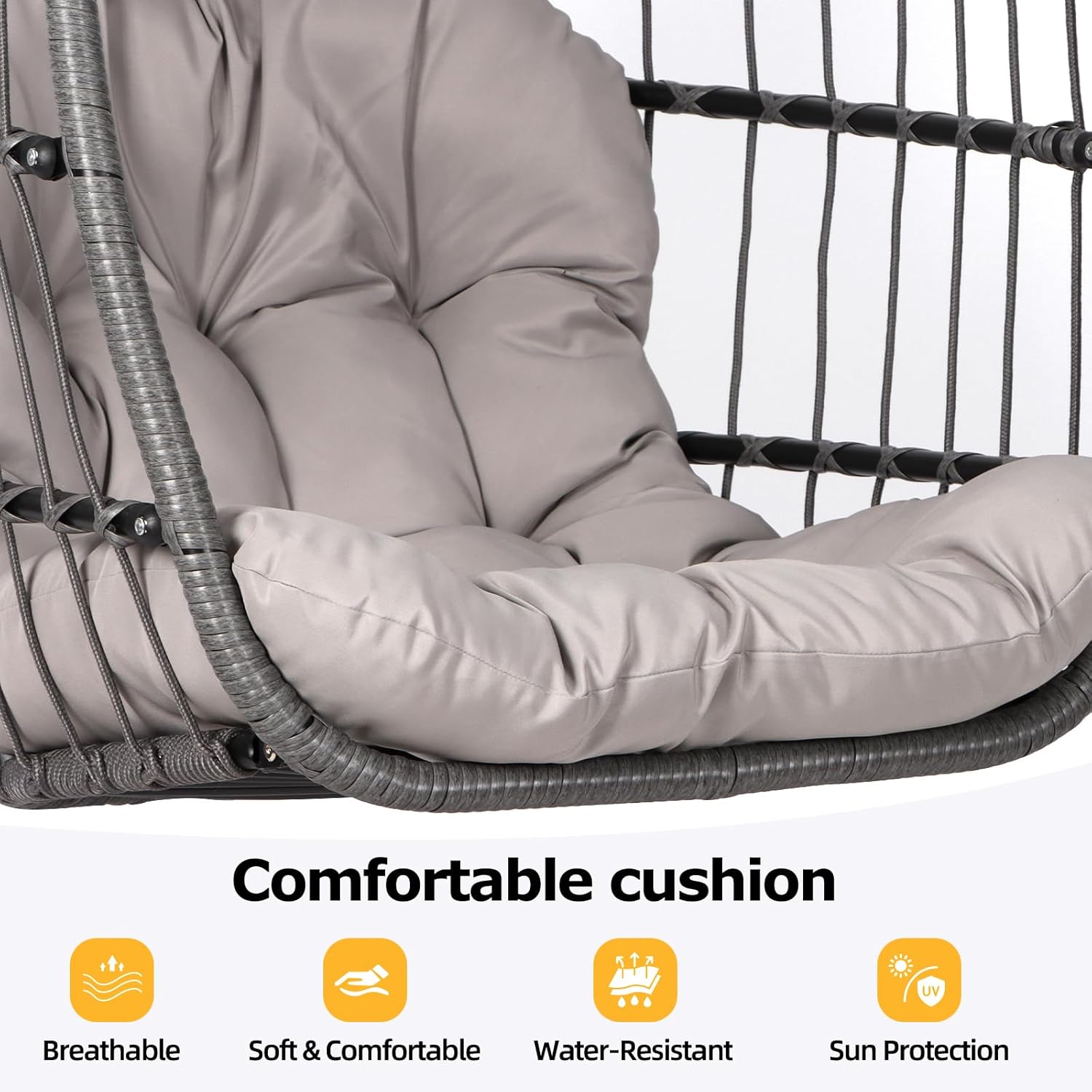 Rattan Egg Swing Chair with Stand Cushion Grey