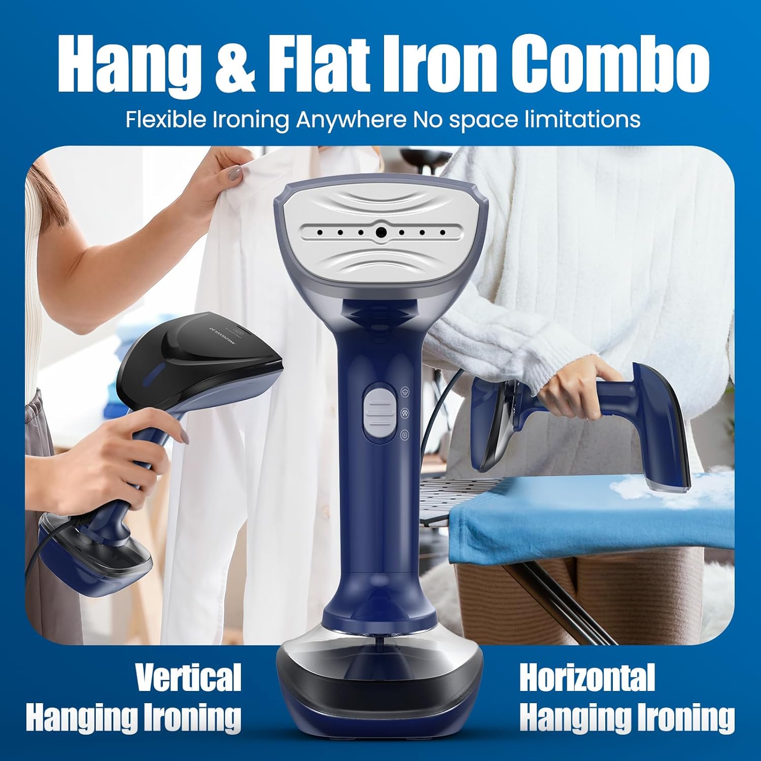 Handheld Clothes Steamer 1800W 2 in 1 Iron 300ml Tank Fast