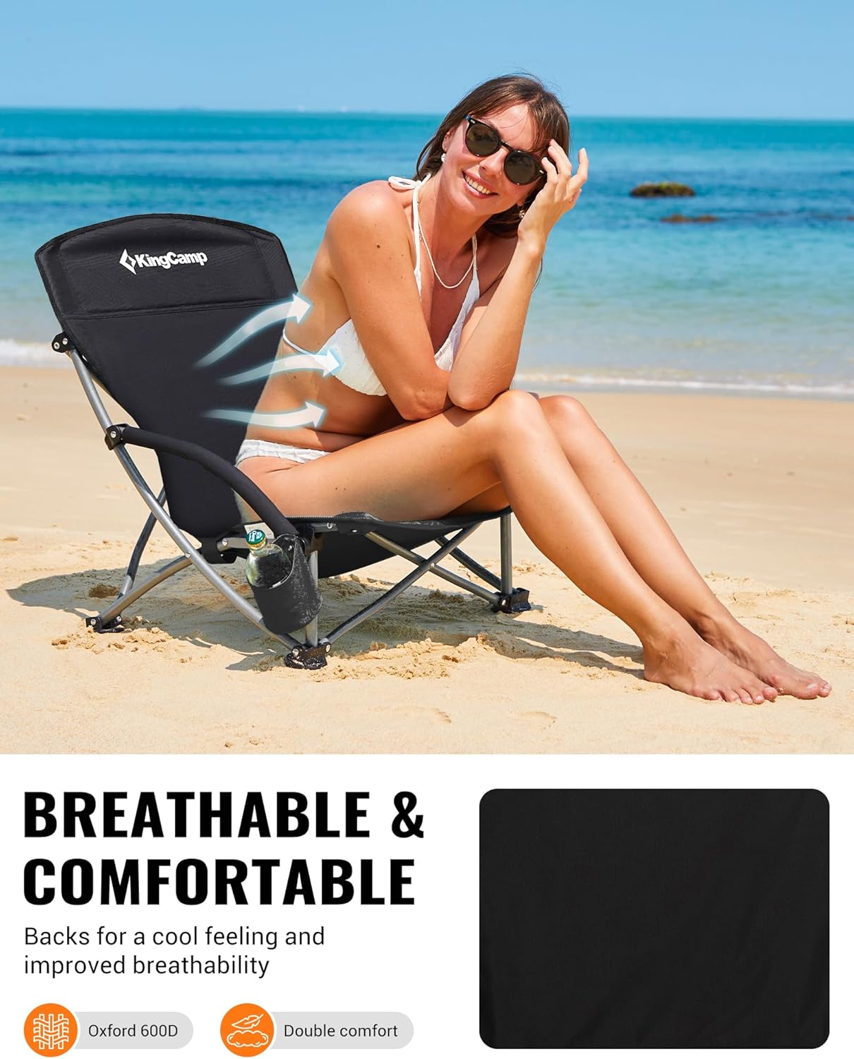Black Low Folding Beach Chair Heavy Duty Portable Seat