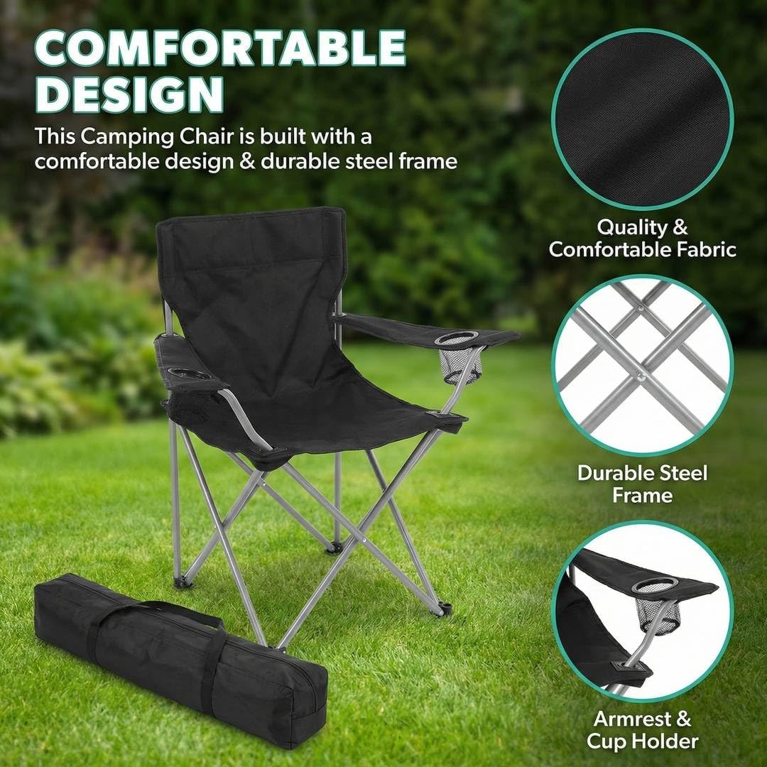 4 Pack Black Folding Camping Chairs with Cup Holder