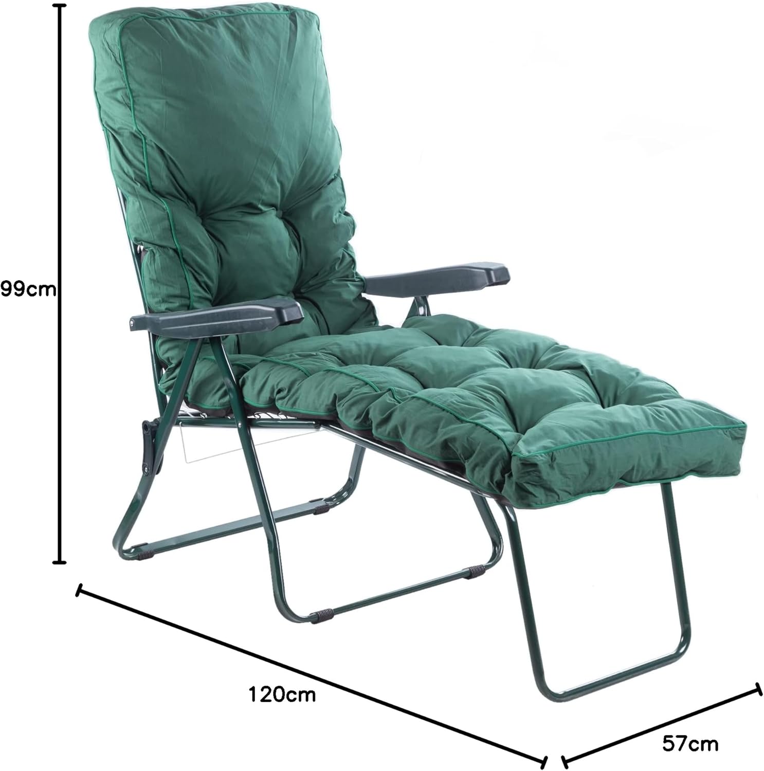 Folding Sun Lounger with Thick Cushion 5 Position Green